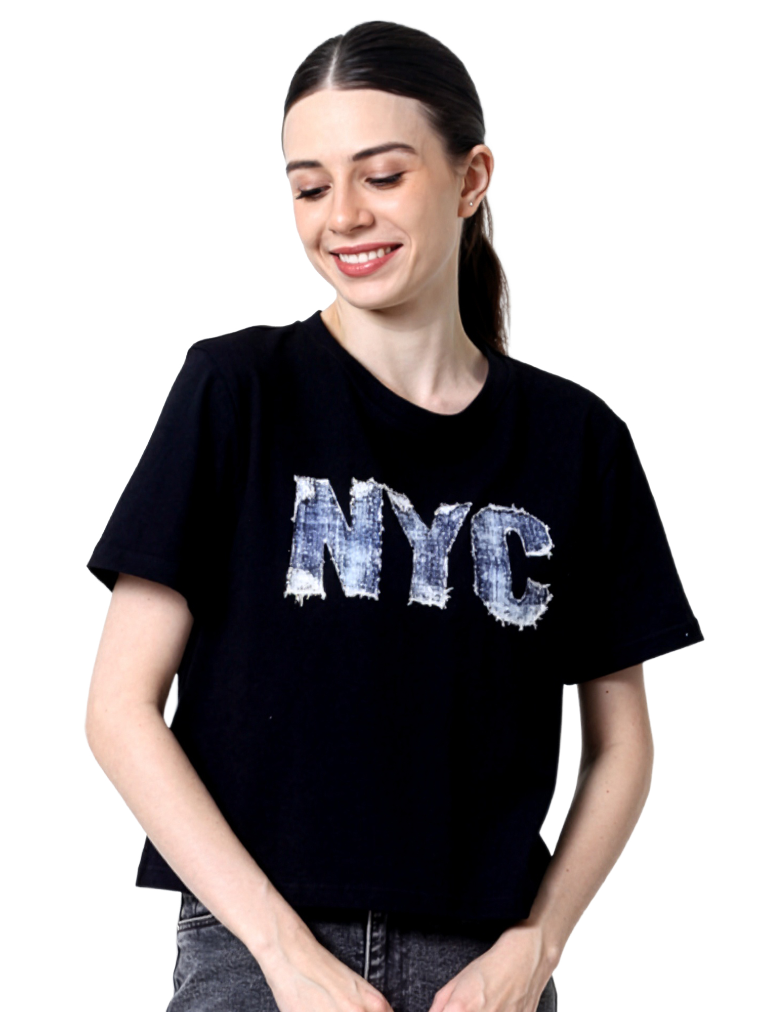 KYLIE - Women's Black Crop Tshirt