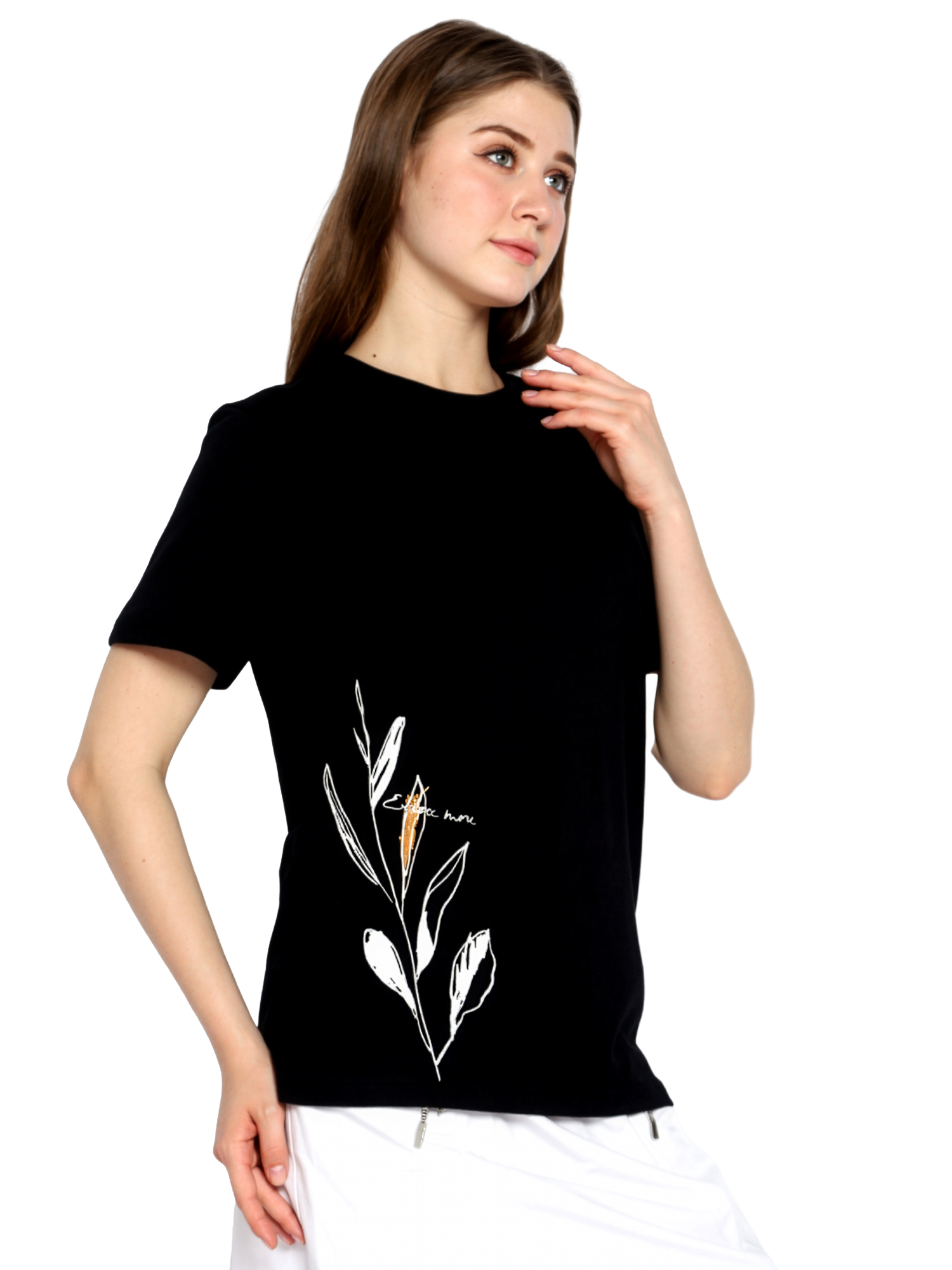 PAULA - Women's Black Regular Fit Tshirt view 4