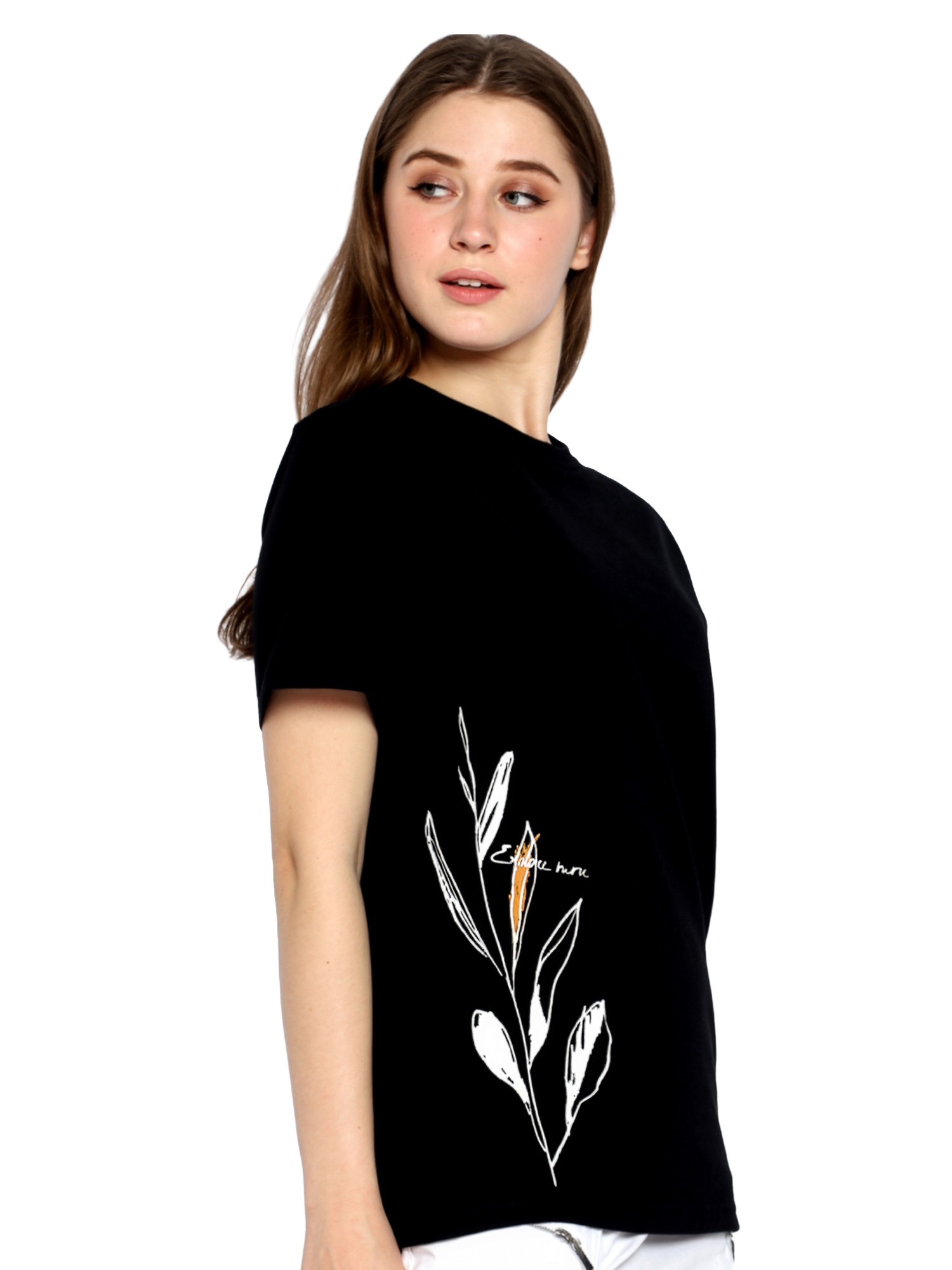 PAULA - Women's Black Regular Fit Tshirt view 3