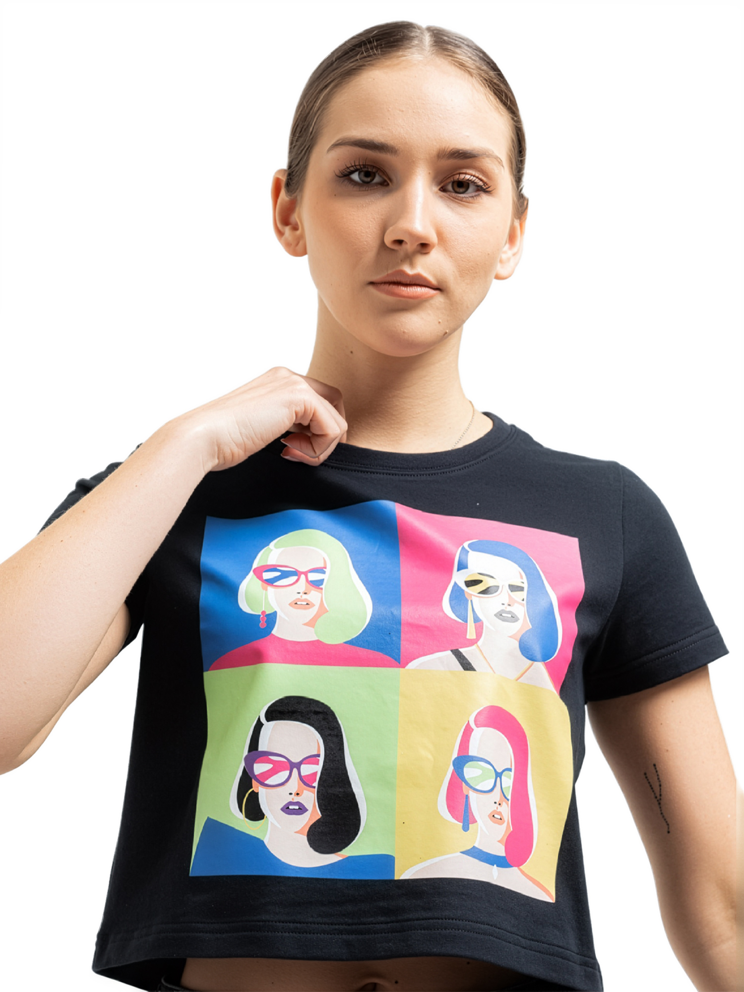 SHERRY - Women's Black Crop Tshirt view 3