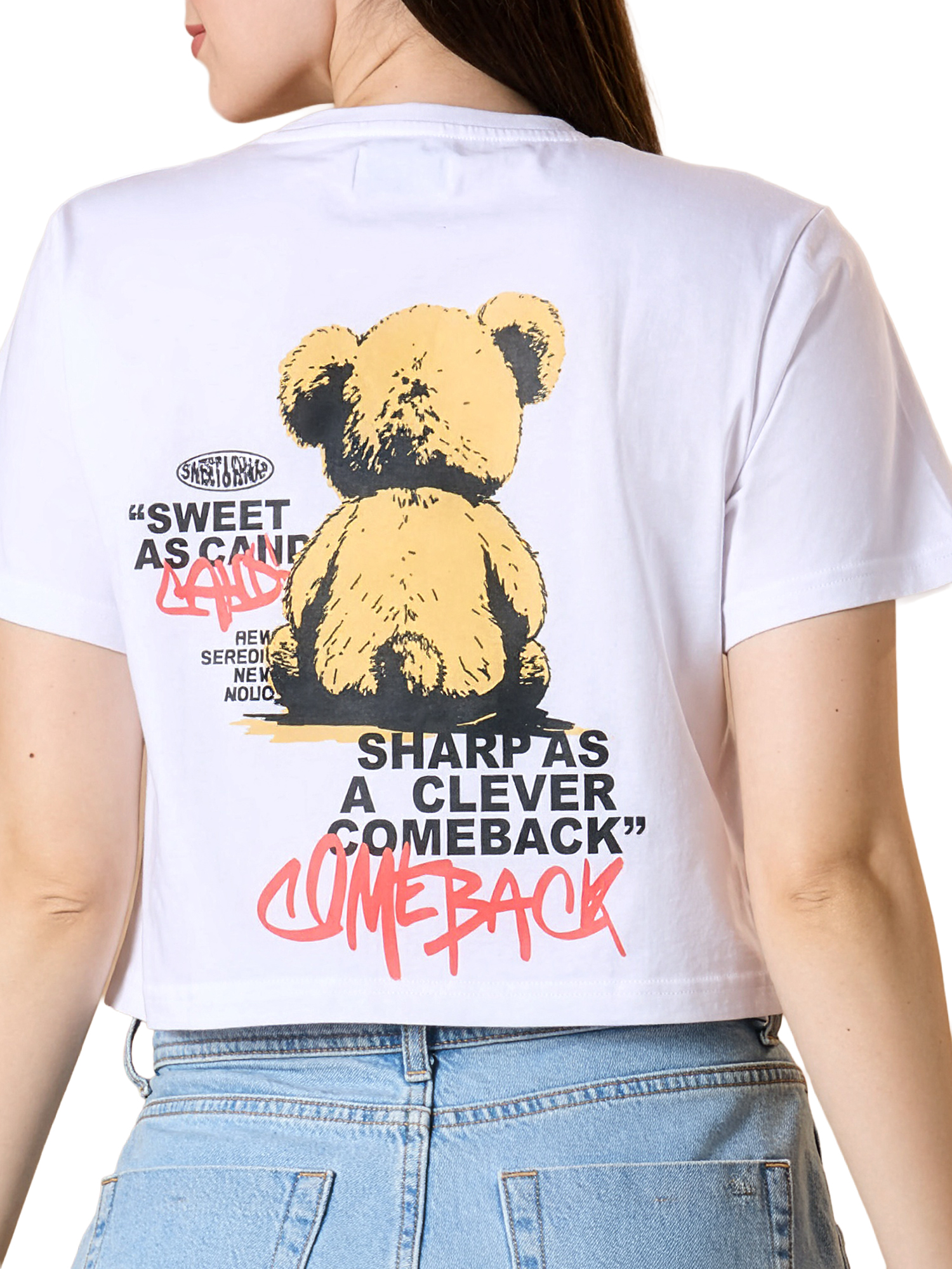 DUMMY - MOCCA - Women's White Crop Tshirt view 4