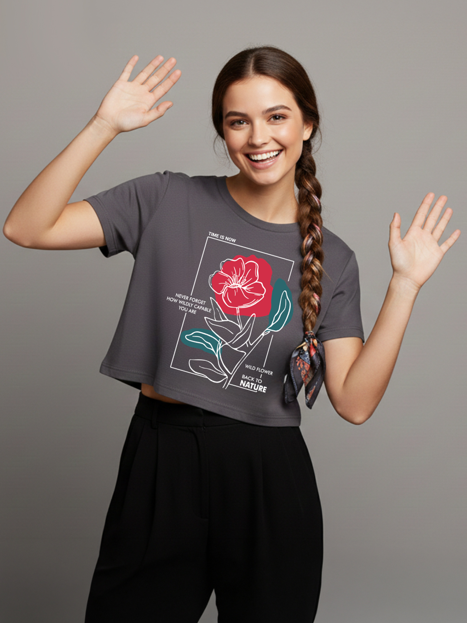 Elvina - Grey Cropped T-shirt view 2