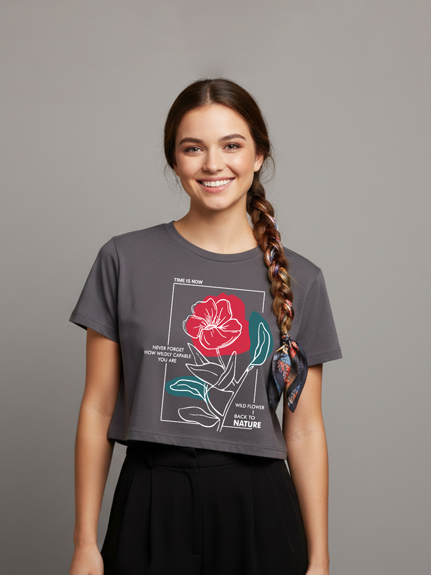 Elvina - Grey Cropped T-shirt view 4