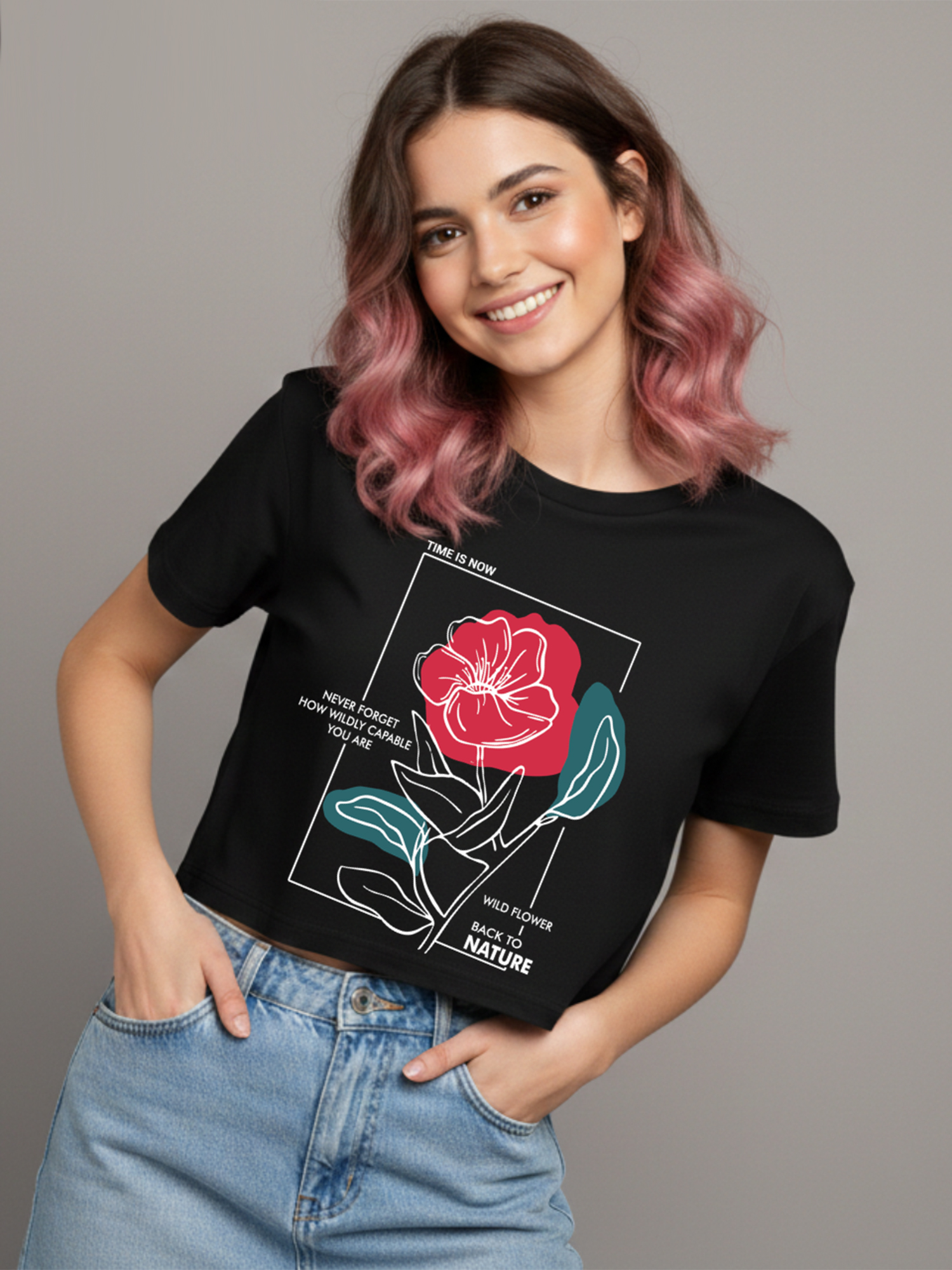 Elvina - Black Cropped T-shirt view 2