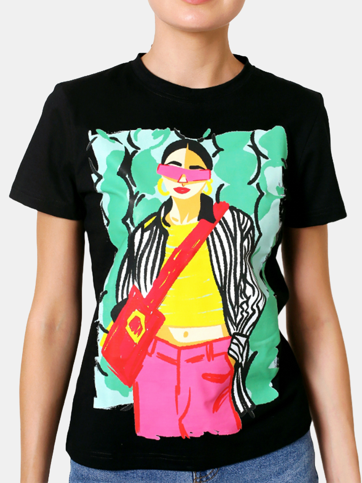 CAROL - Women's Black Regular Fit Tshirt view 2