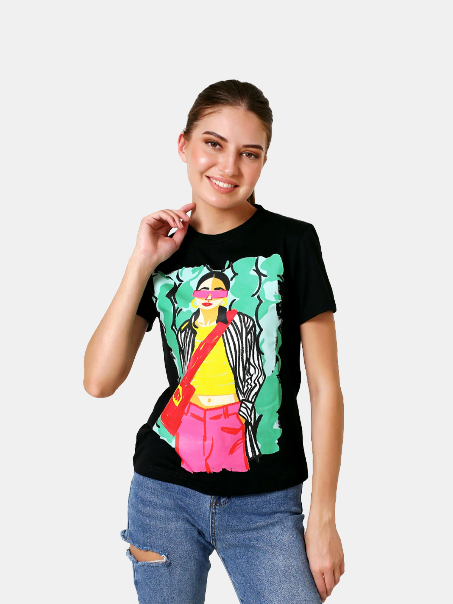 CAROL - Women's Black Regular Fit Tshirt