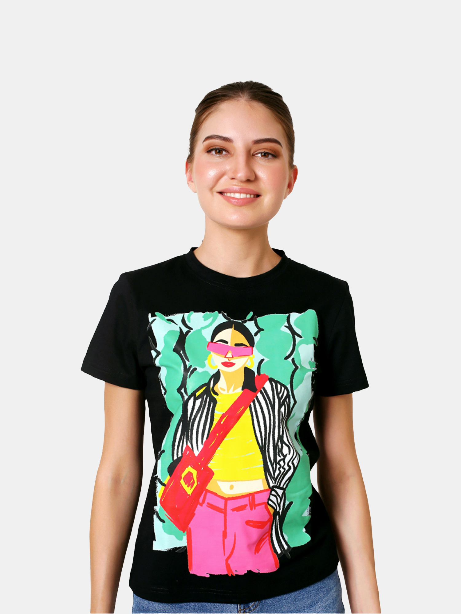 CAROL - Women's Black Regular Fit Tshirt view 4