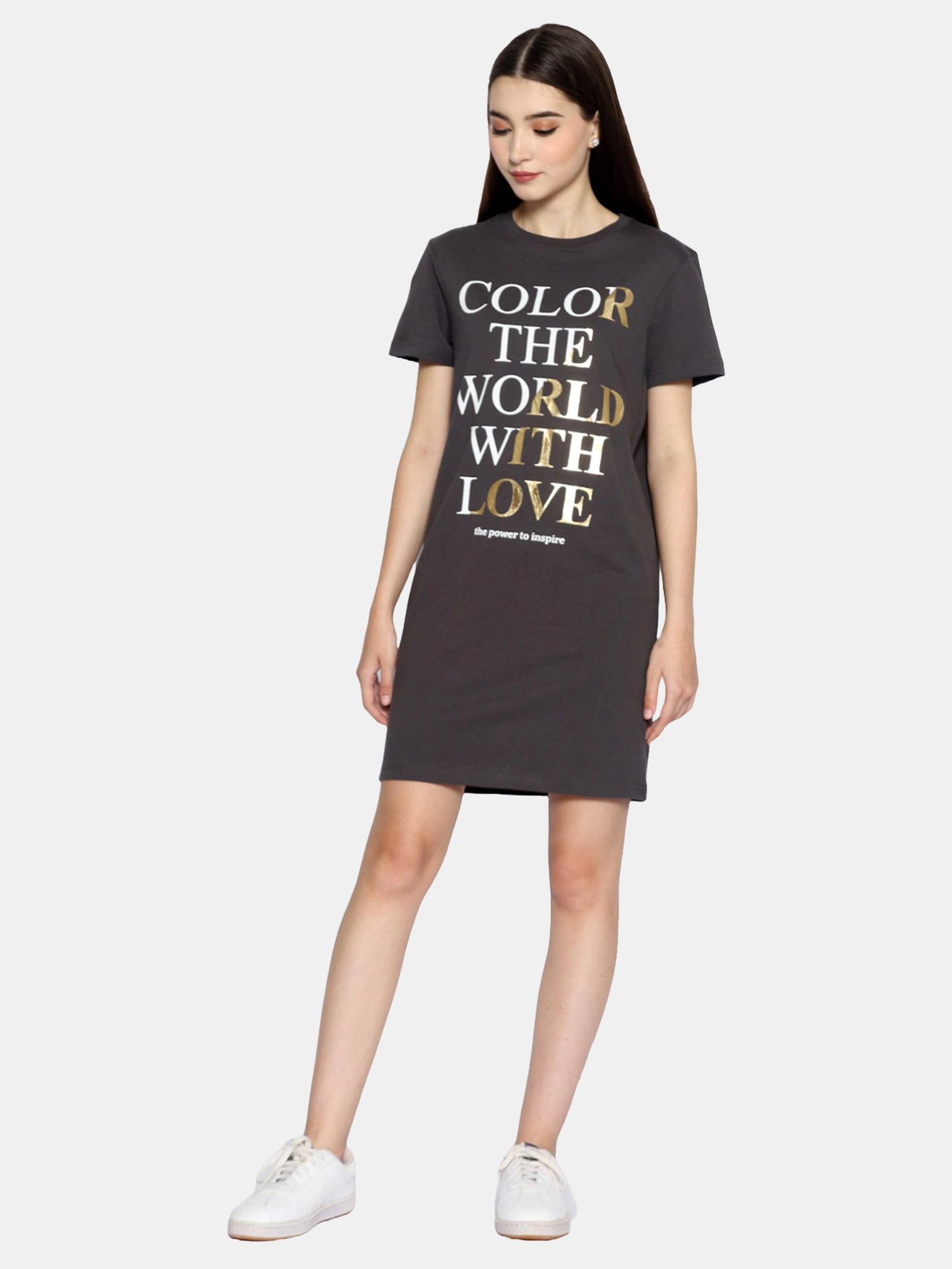 EMMA Women's Cotton Grey TShirt Dress view 3