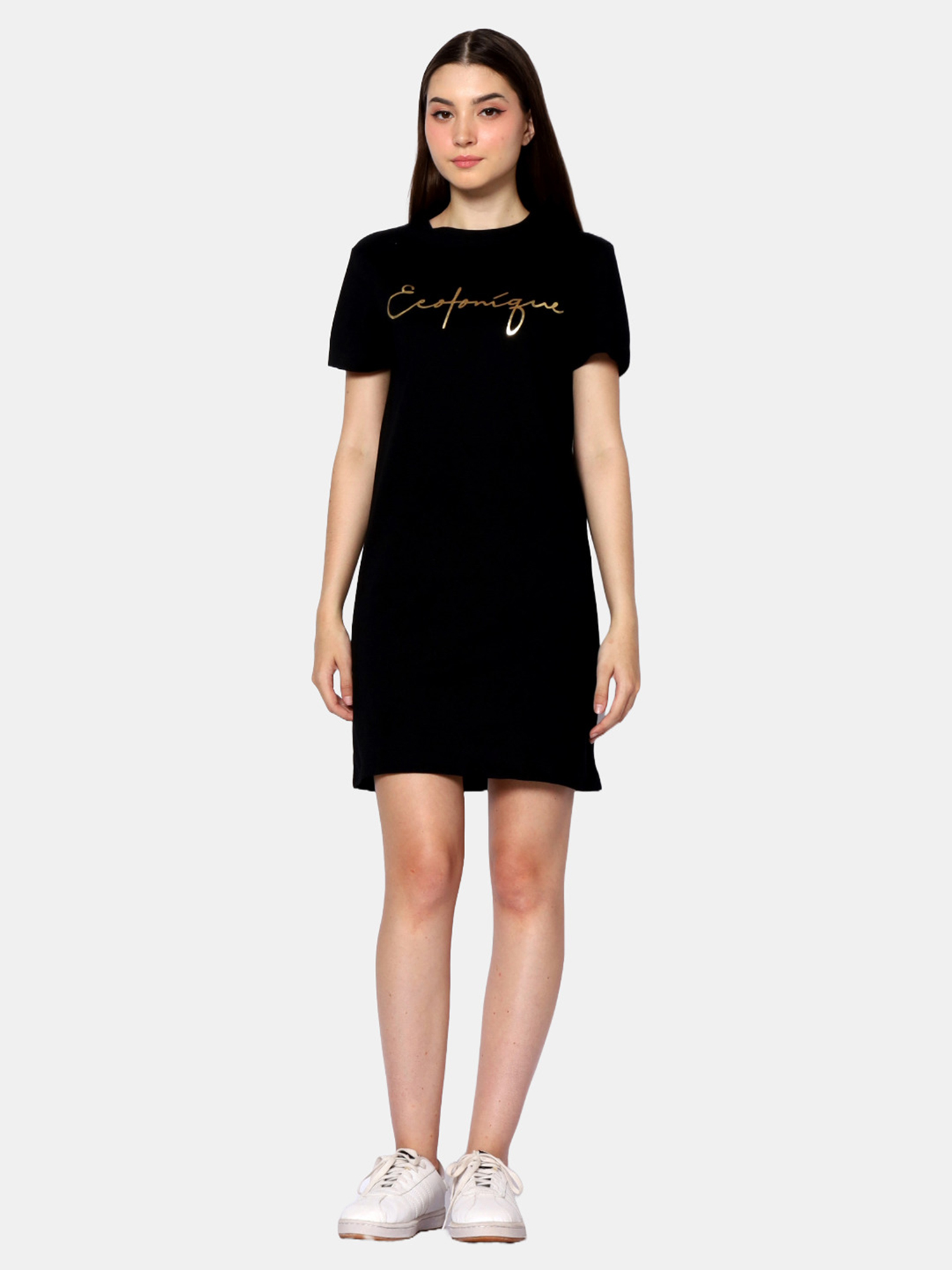BRIANNA - Women's Cotton Black TShirt Dress