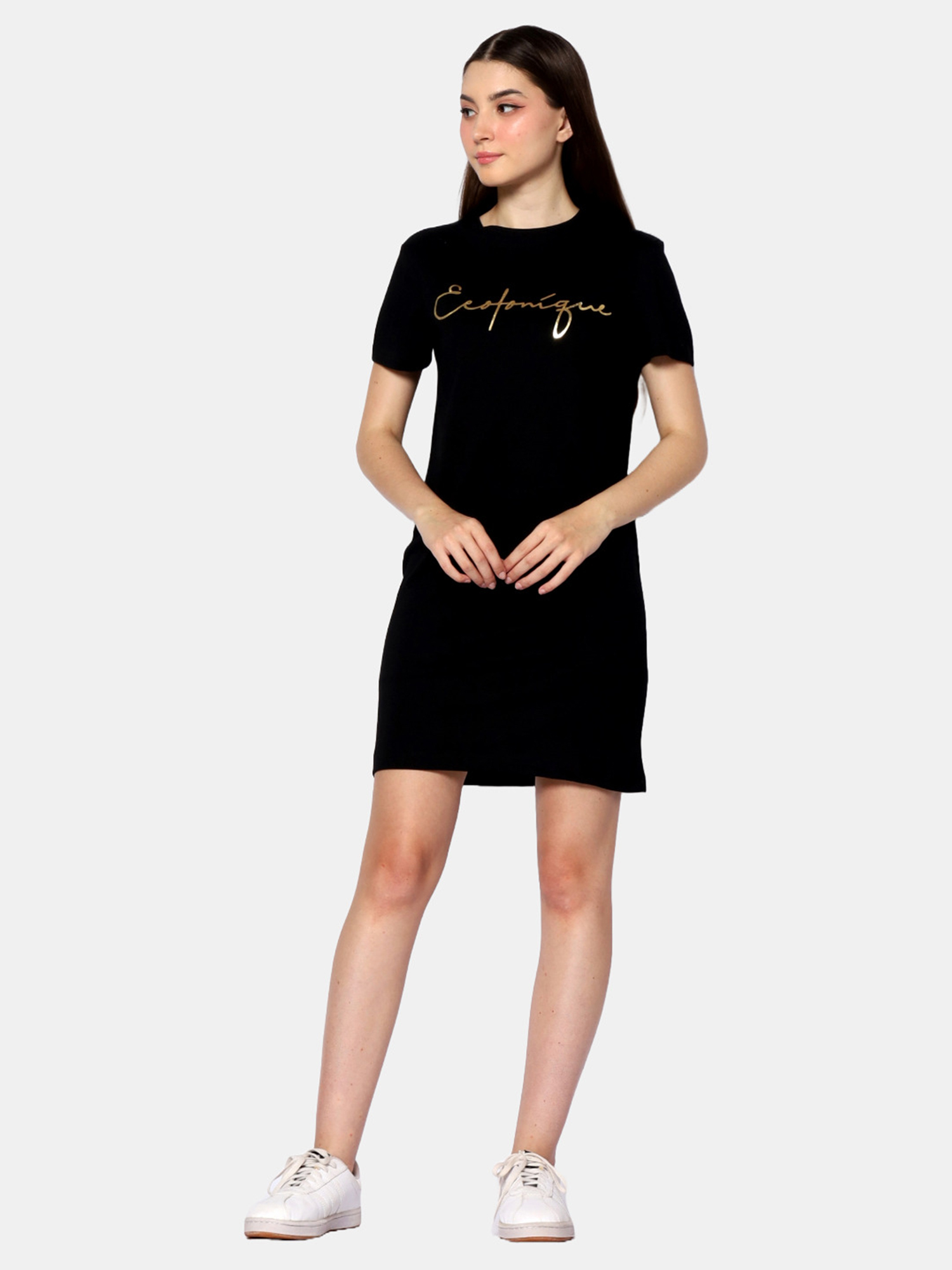 BRIANNA - Women's Cotton Black TShirt Dress view 2