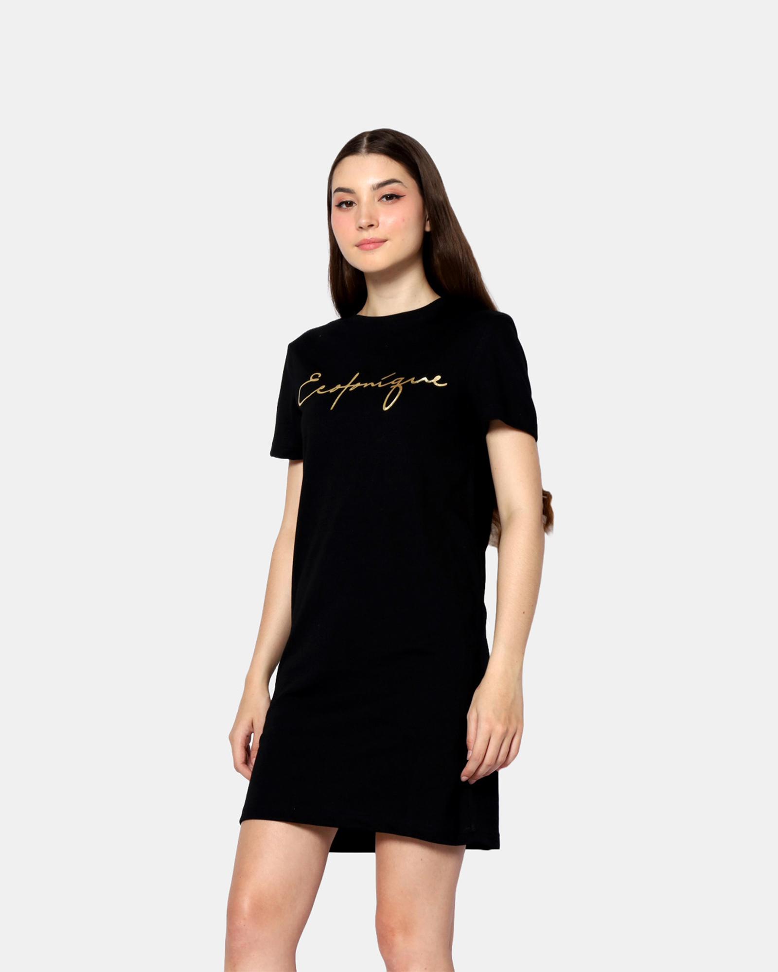 BRIANNA - Women's Cotton Black TShirt Dress view 4