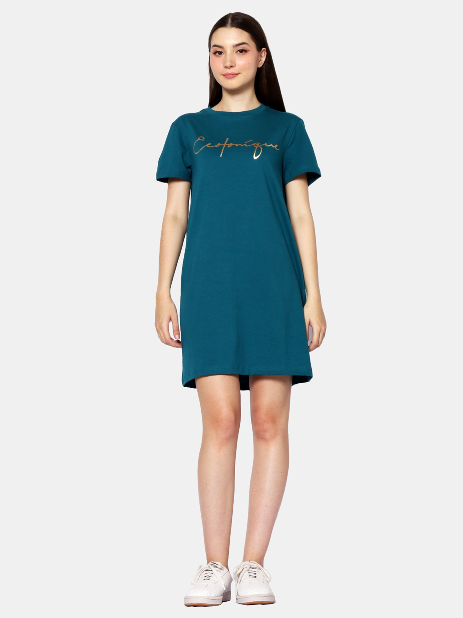 BRIANNA - Women's Cotton Green TShirt Dress