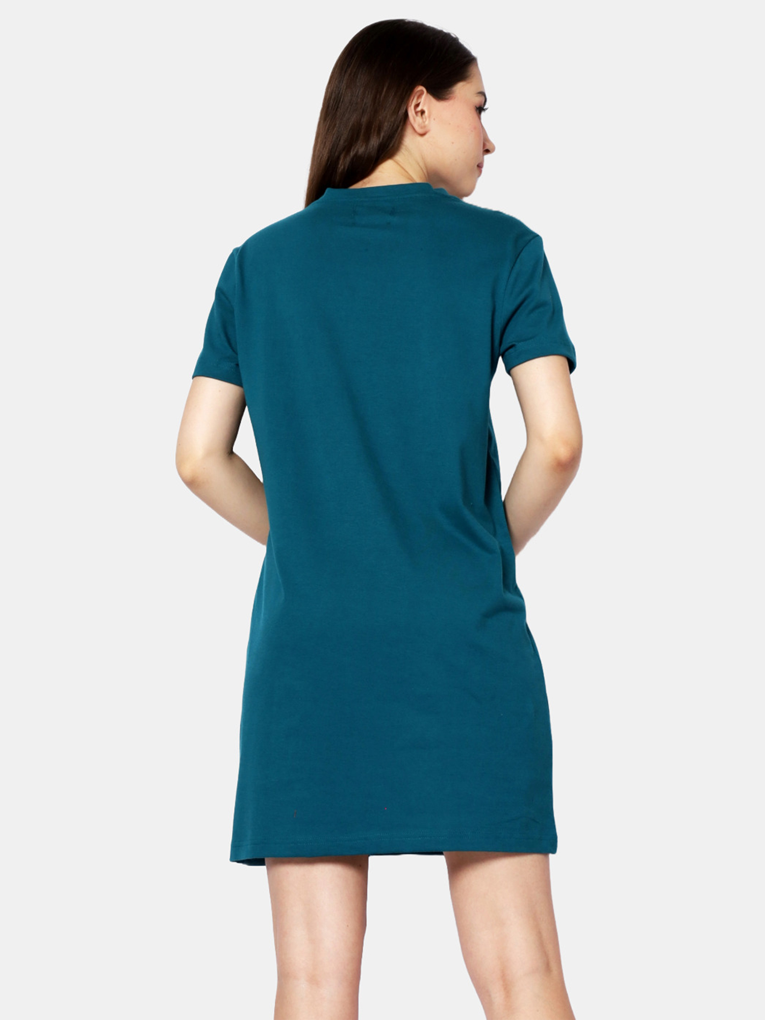 BRIANNA - Women's Cotton Green TShirt Dress view 2