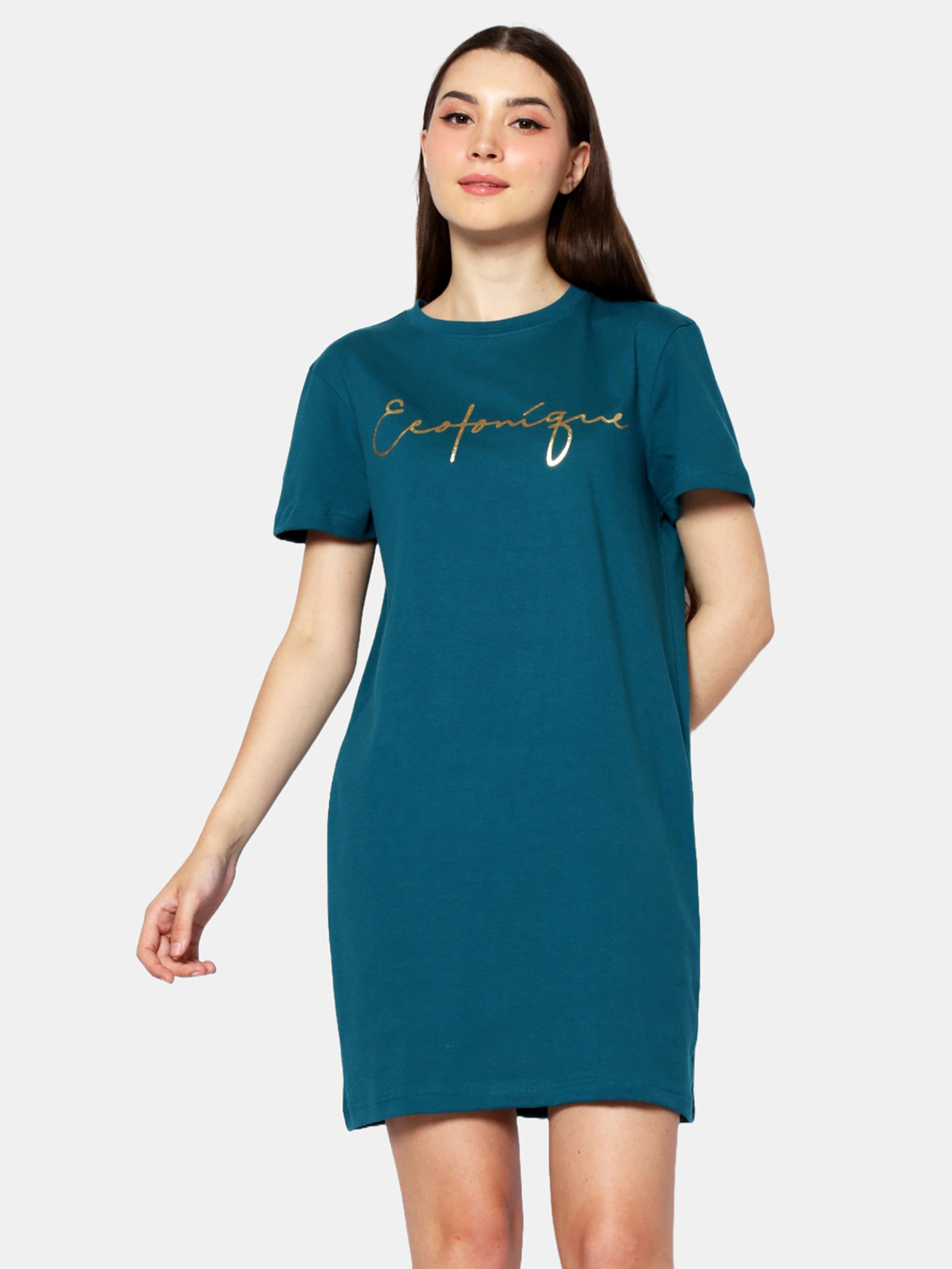 BRIANNA - Women's Cotton Green TShirt Dress view 4