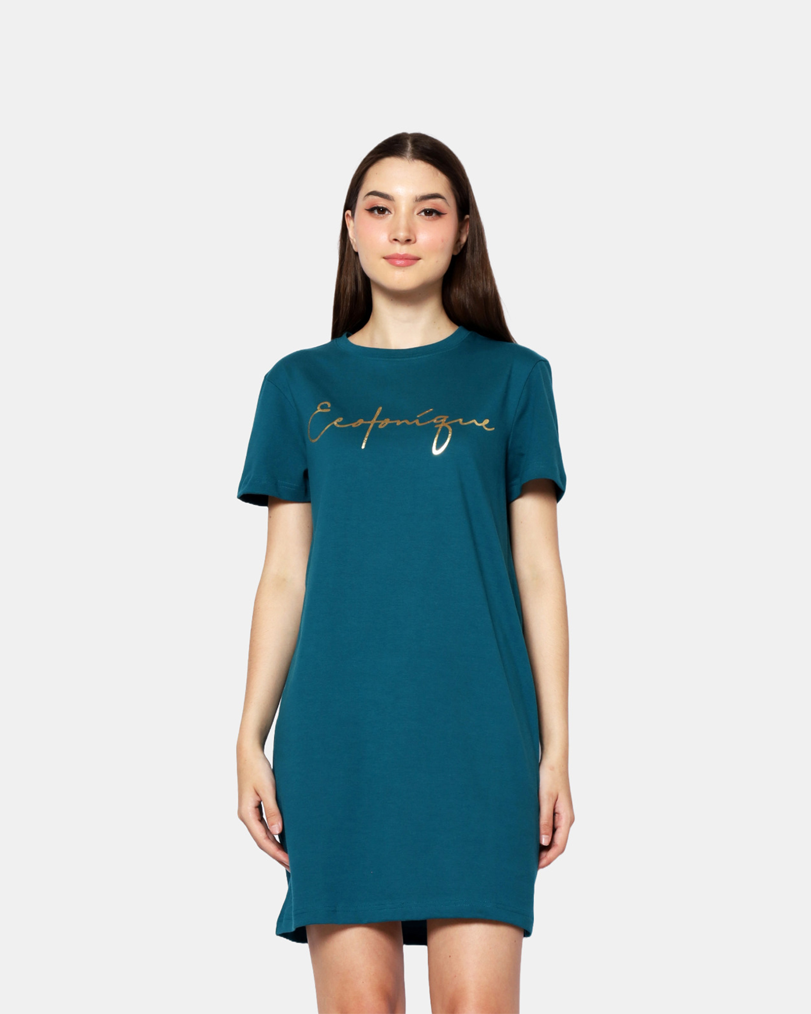 BRIANNA - Women's Cotton Green TShirt Dress view 5