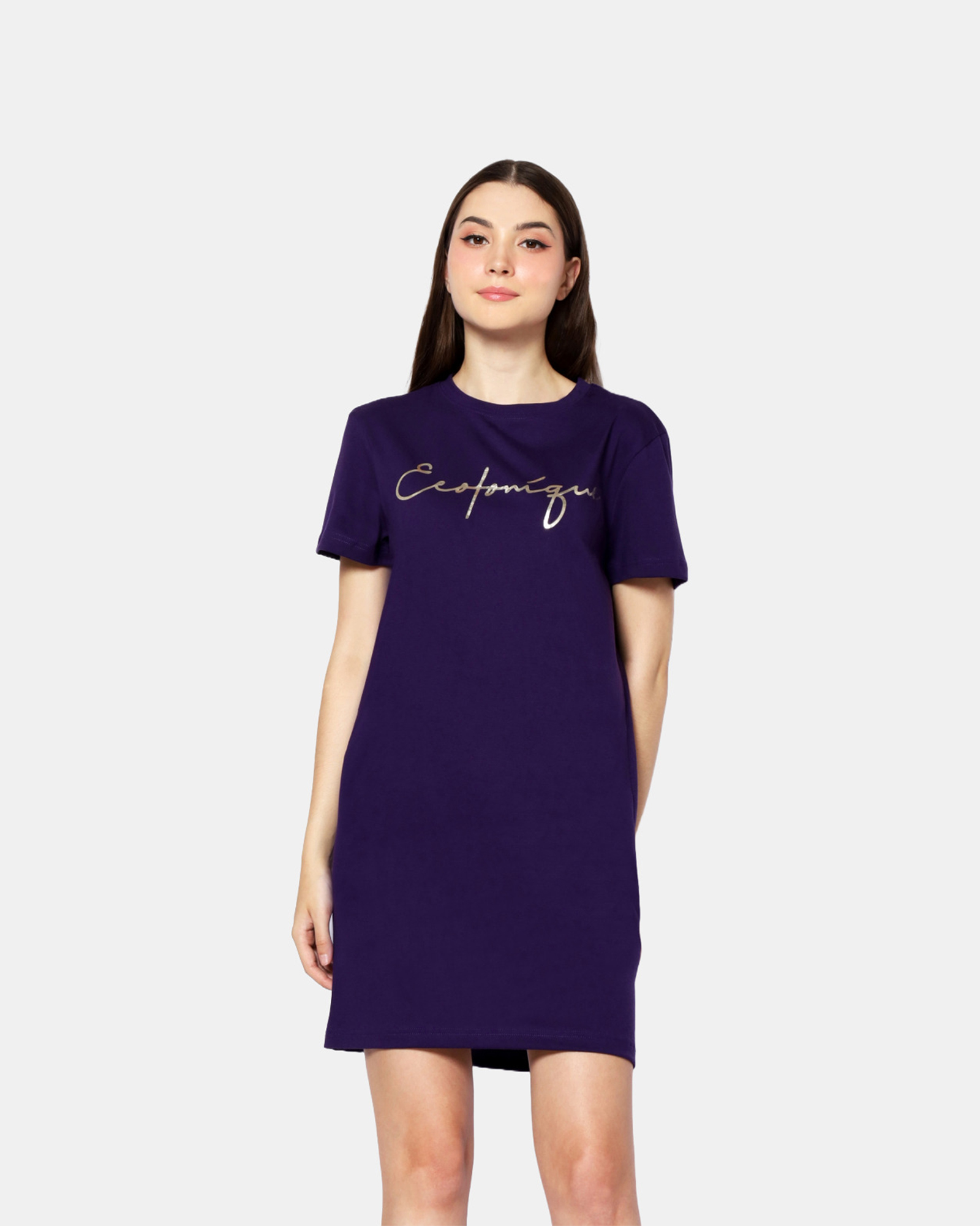 BRIANNA - Women's Cotton Purple T-Shirt Dress view 5