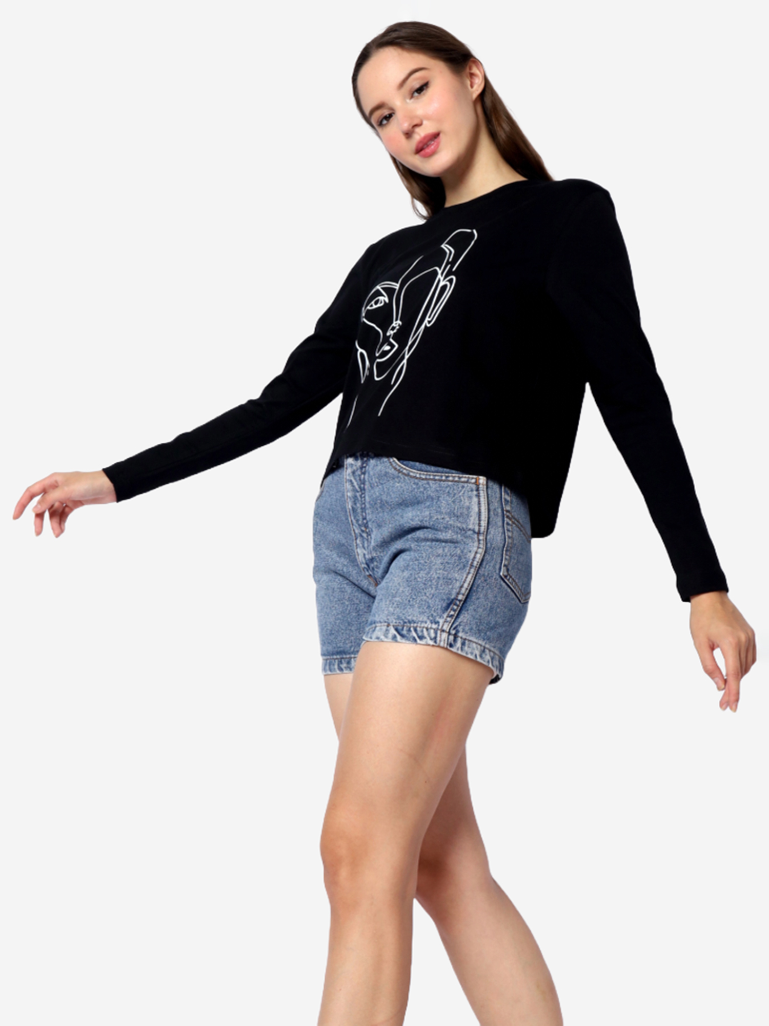 AGATHA - Women's Cotton Full Sleeve Crop TShirt view 3