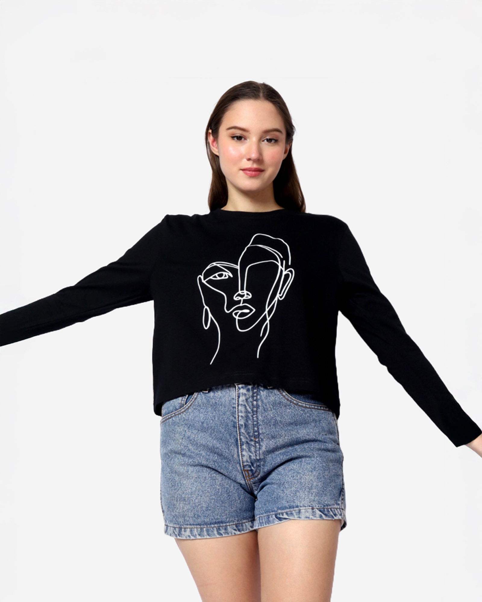 AGATHA - Women's Cotton Full Sleeve Crop TShirt view 5