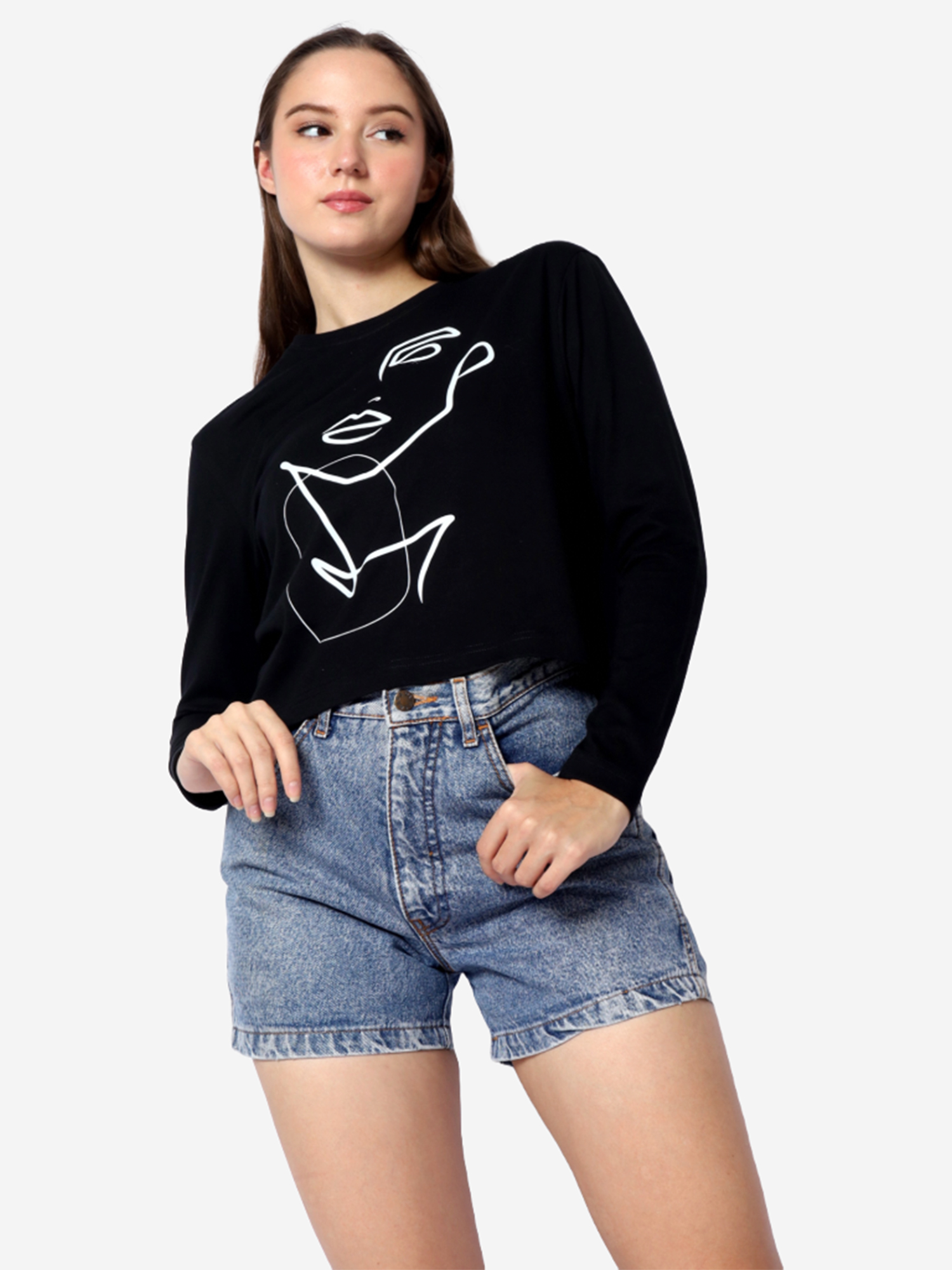 BRITNEY - Women's Cotton Full Sleeve Crop T-shirt view 3