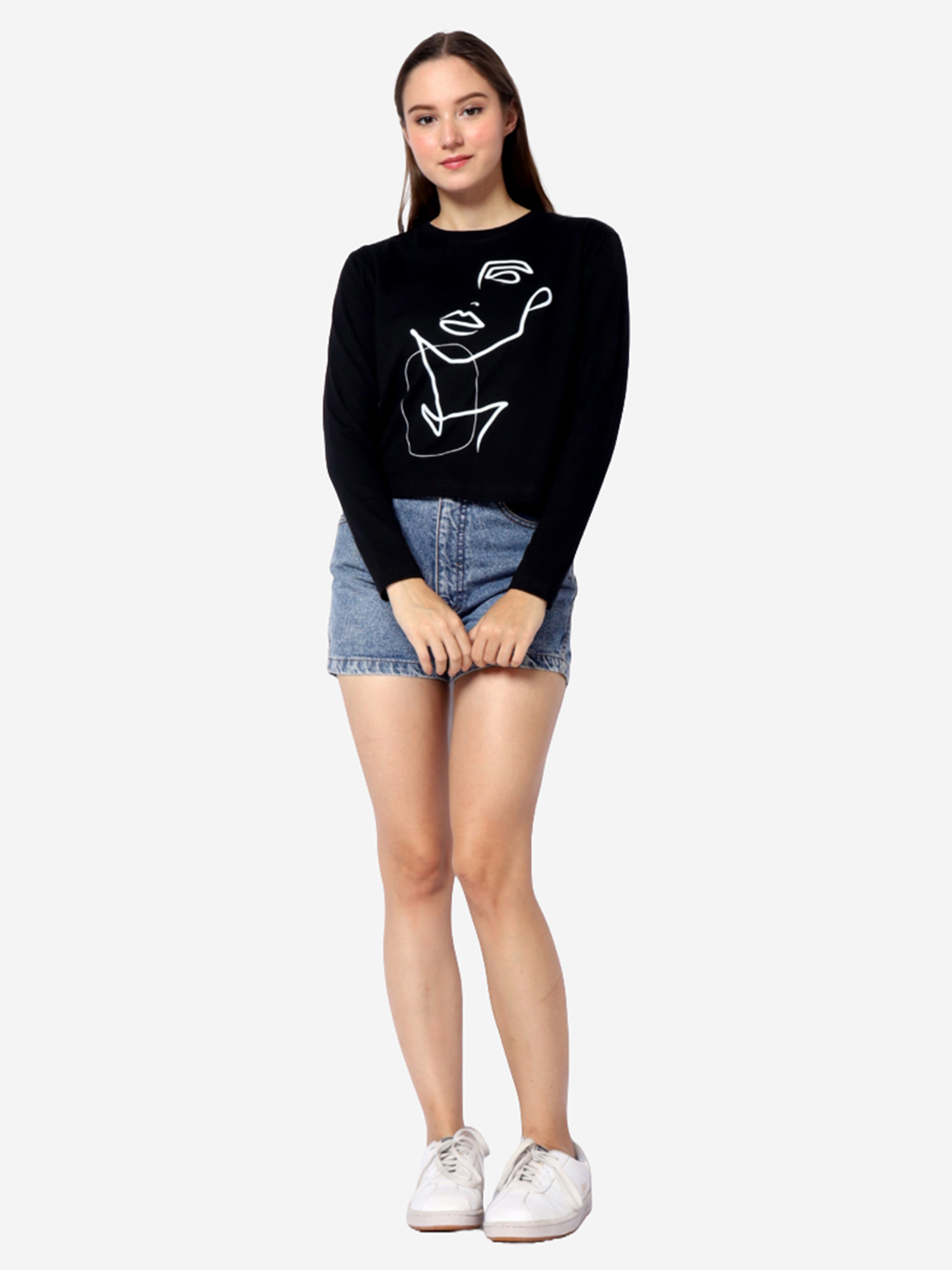 BRITNEY - Women's Cotton Full Sleeve Crop T-shirt view 2