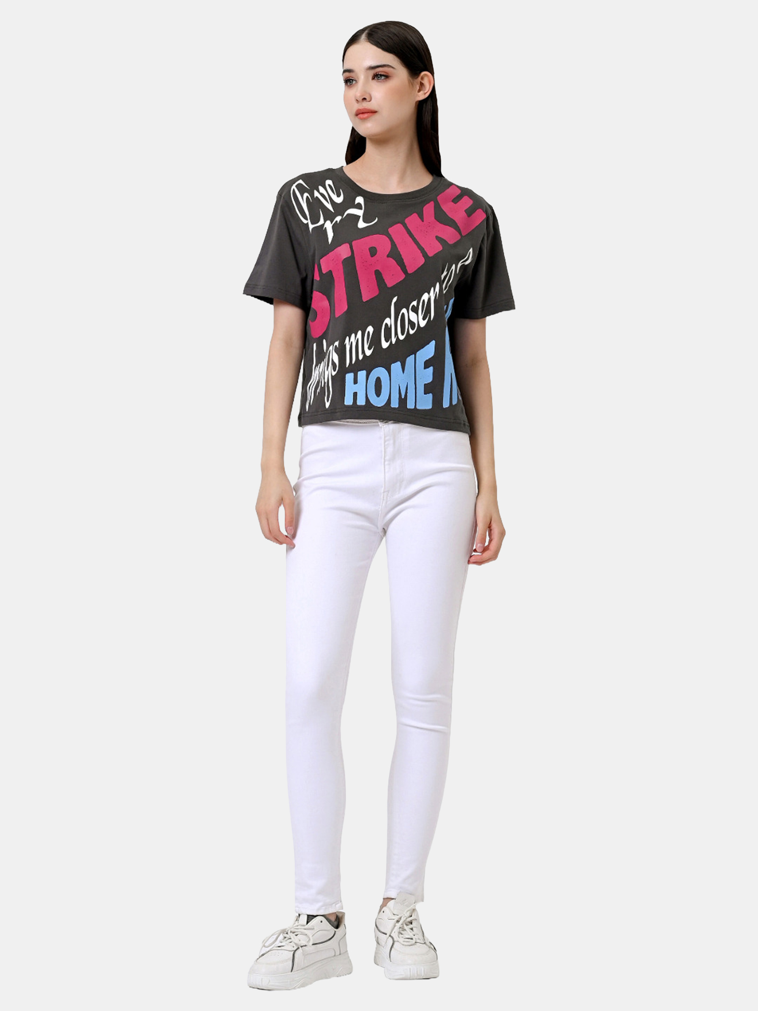 EVE - Women's Cotton Grey Crop Tshirt view 3