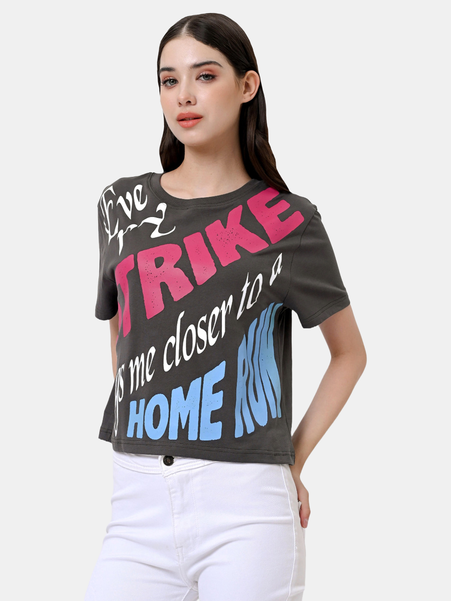 EVE - Women's Cotton Grey Crop Tshirt view 4