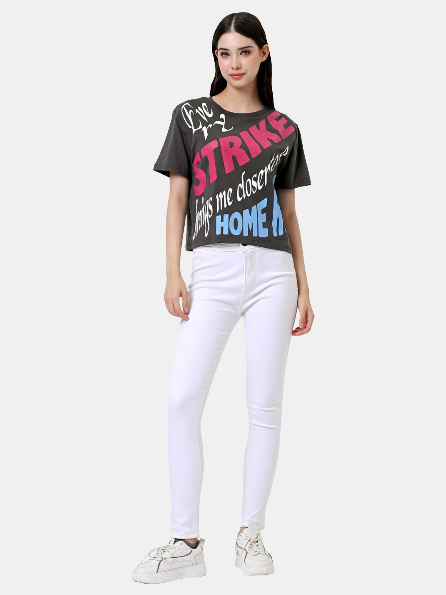 EVE - Women's Cotton Grey Crop Tshirt