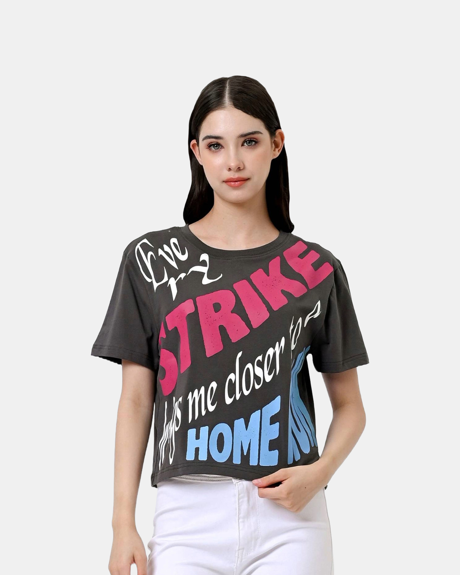 EVE - Women's Cotton Grey Crop Tshirt view 5