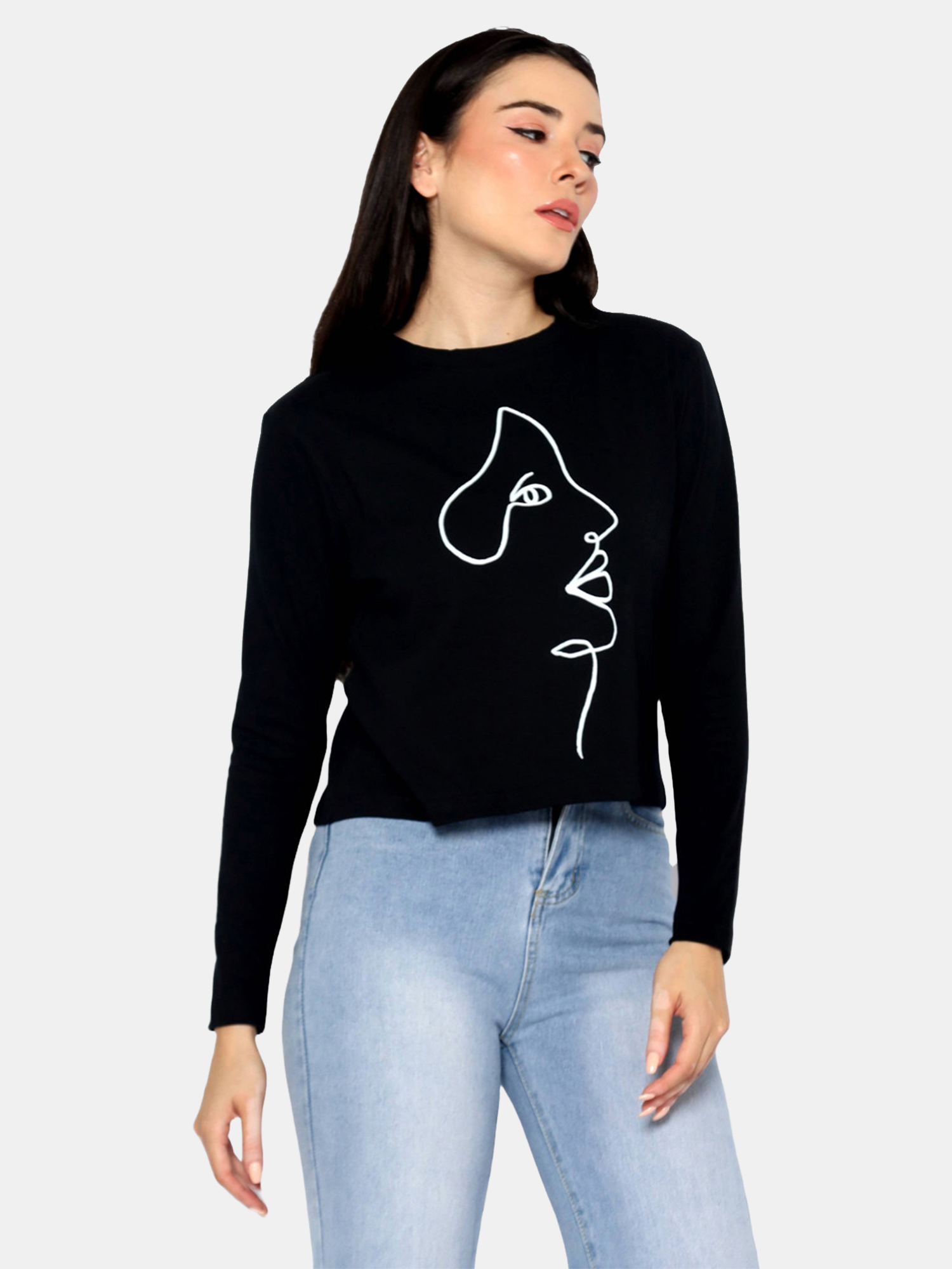 GABRIELLA - Women's Cotton Black Full Sleeve Crop Tshirt view 3