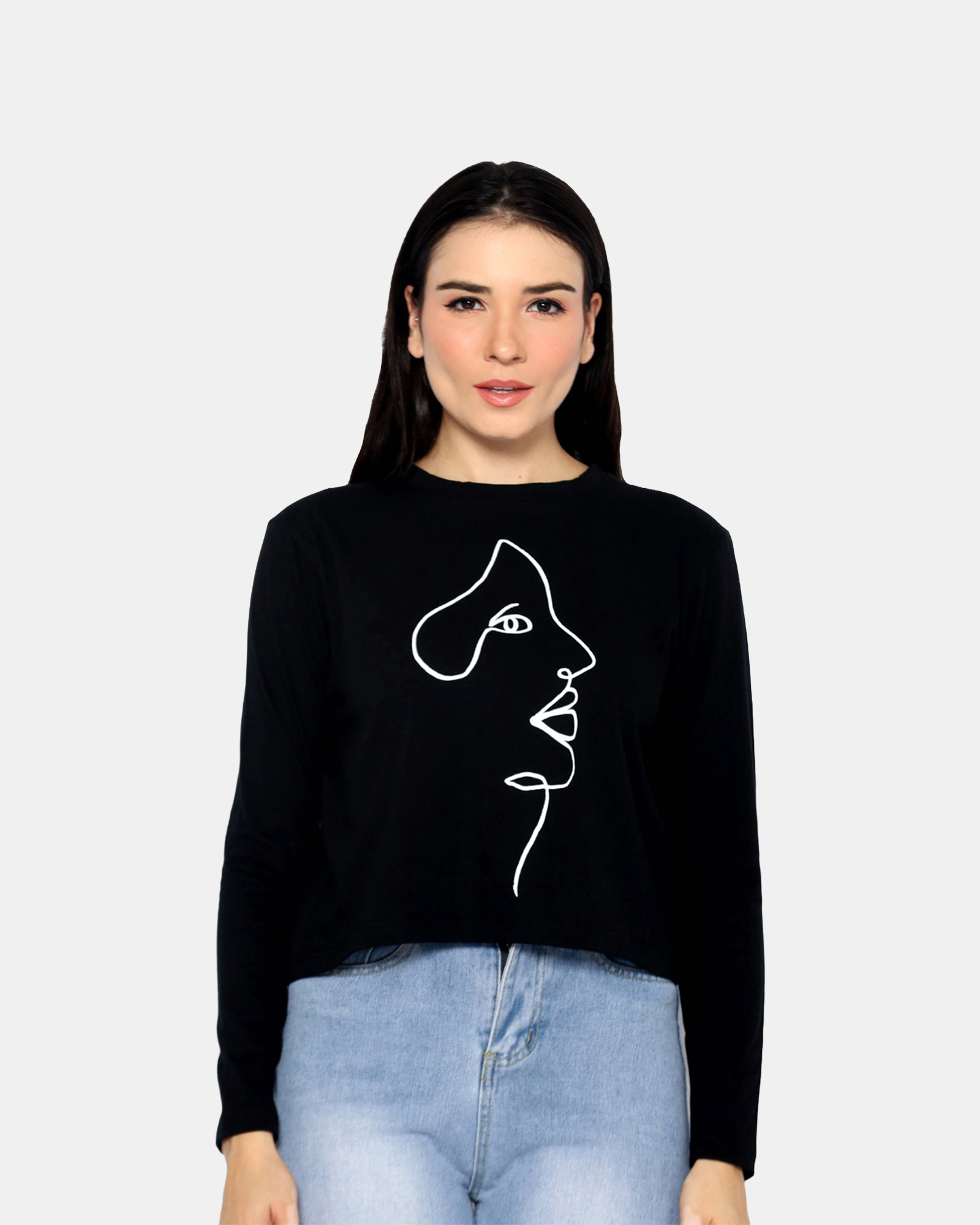 GABRIELLA - Women's Cotton Black Full Sleeve Crop Tshirt view 4