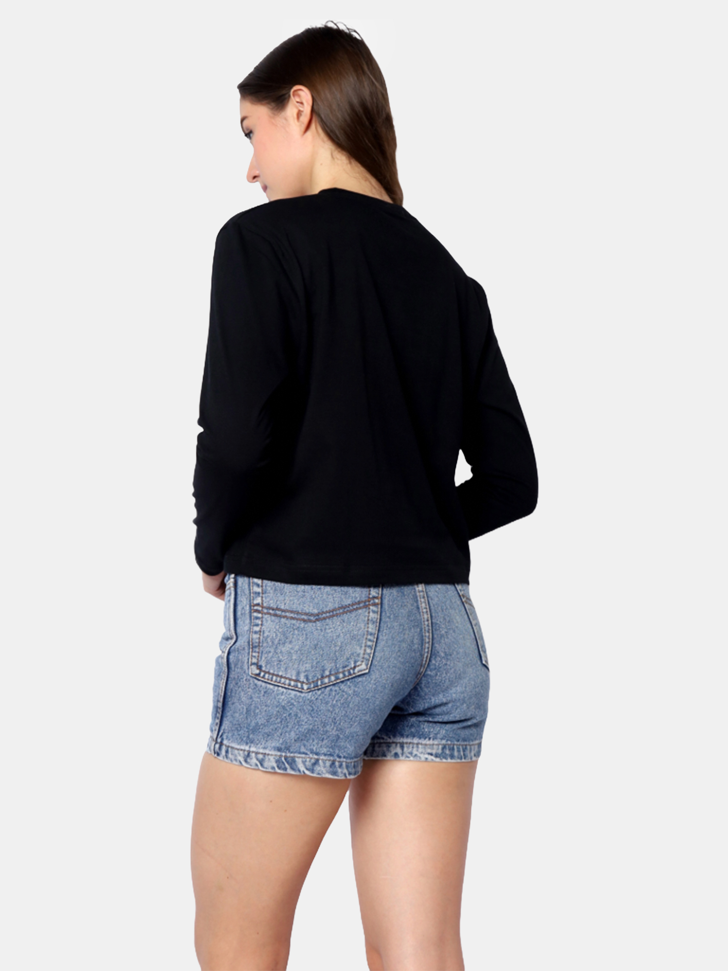 GRACE - Women's Cotton Black Full Sleeve Crop Tshirt view 4