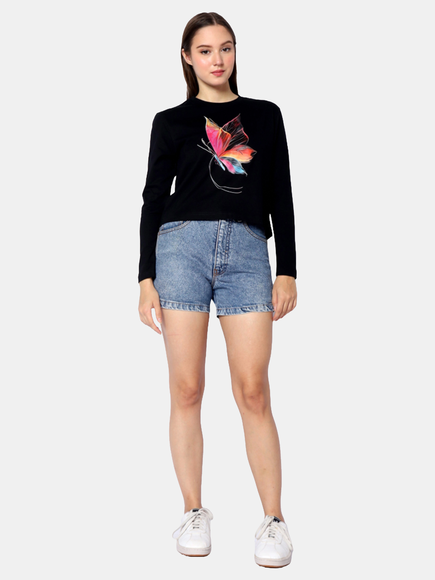 GRACE - Women's Cotton Black Full Sleeve Crop Tshirt view 3