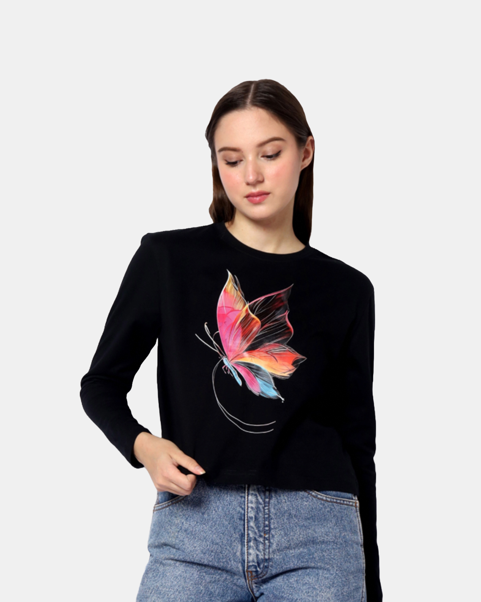GRACE - Women's Cotton Black Full Sleeve Crop Tshirt view 6
