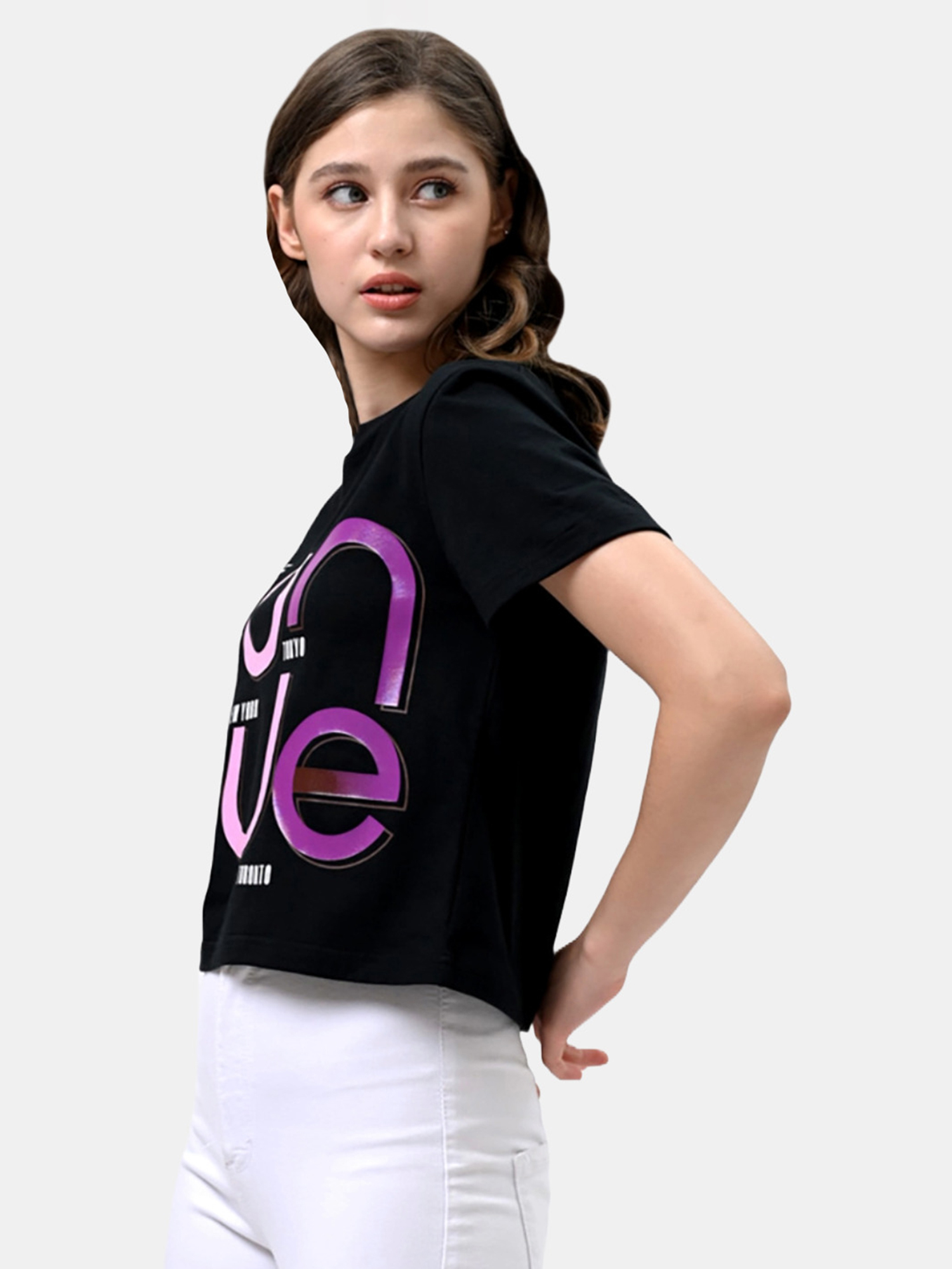 MIA - Women's Cotton Black Crop Tshirt view 2