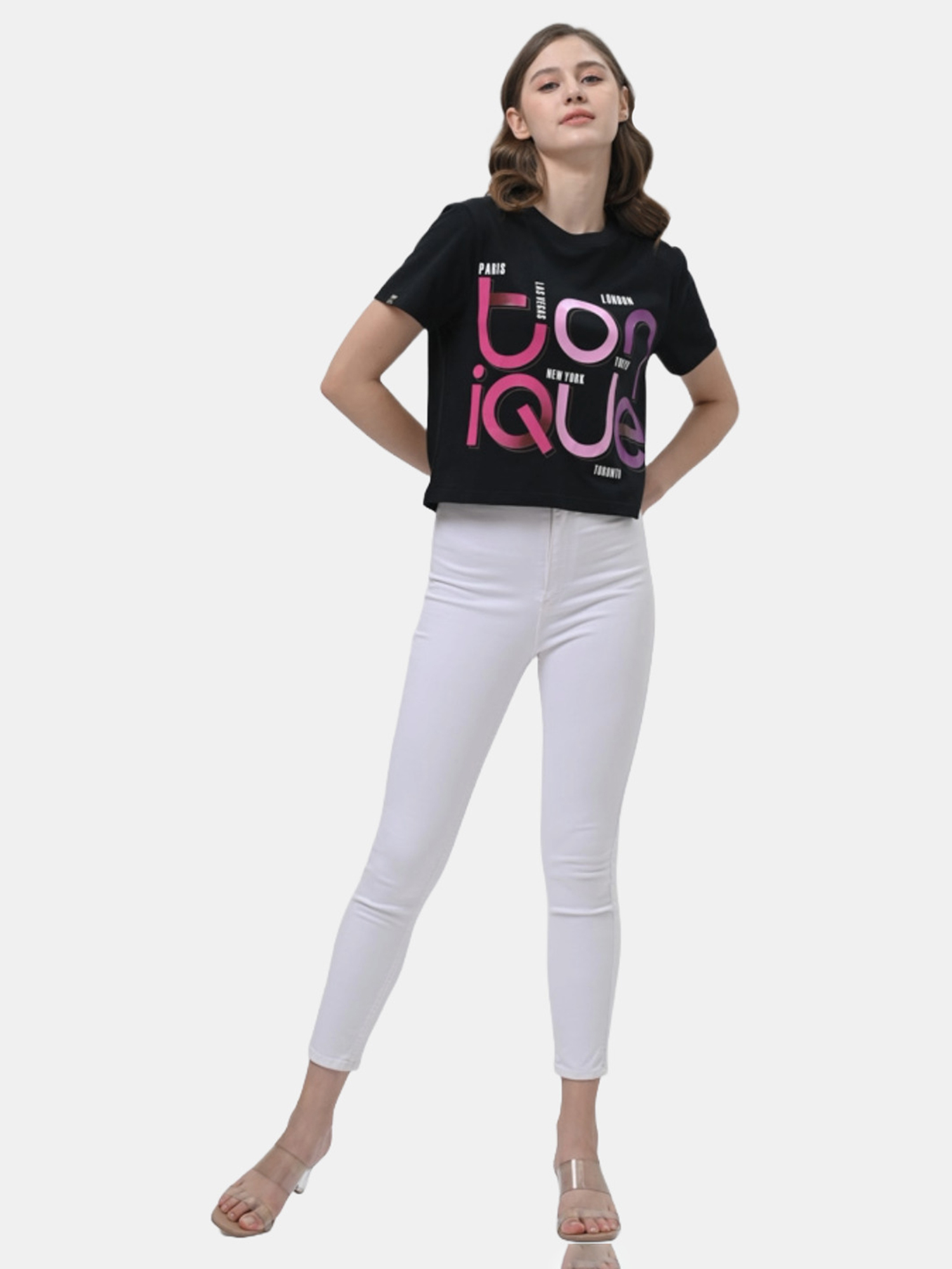 MIA - Women's Cotton Black Crop Tshirt view 4