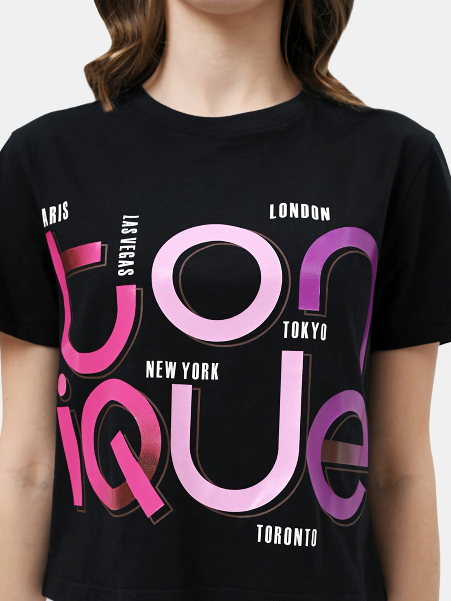 MIA - Women's Cotton Black Crop Tshirt view 5