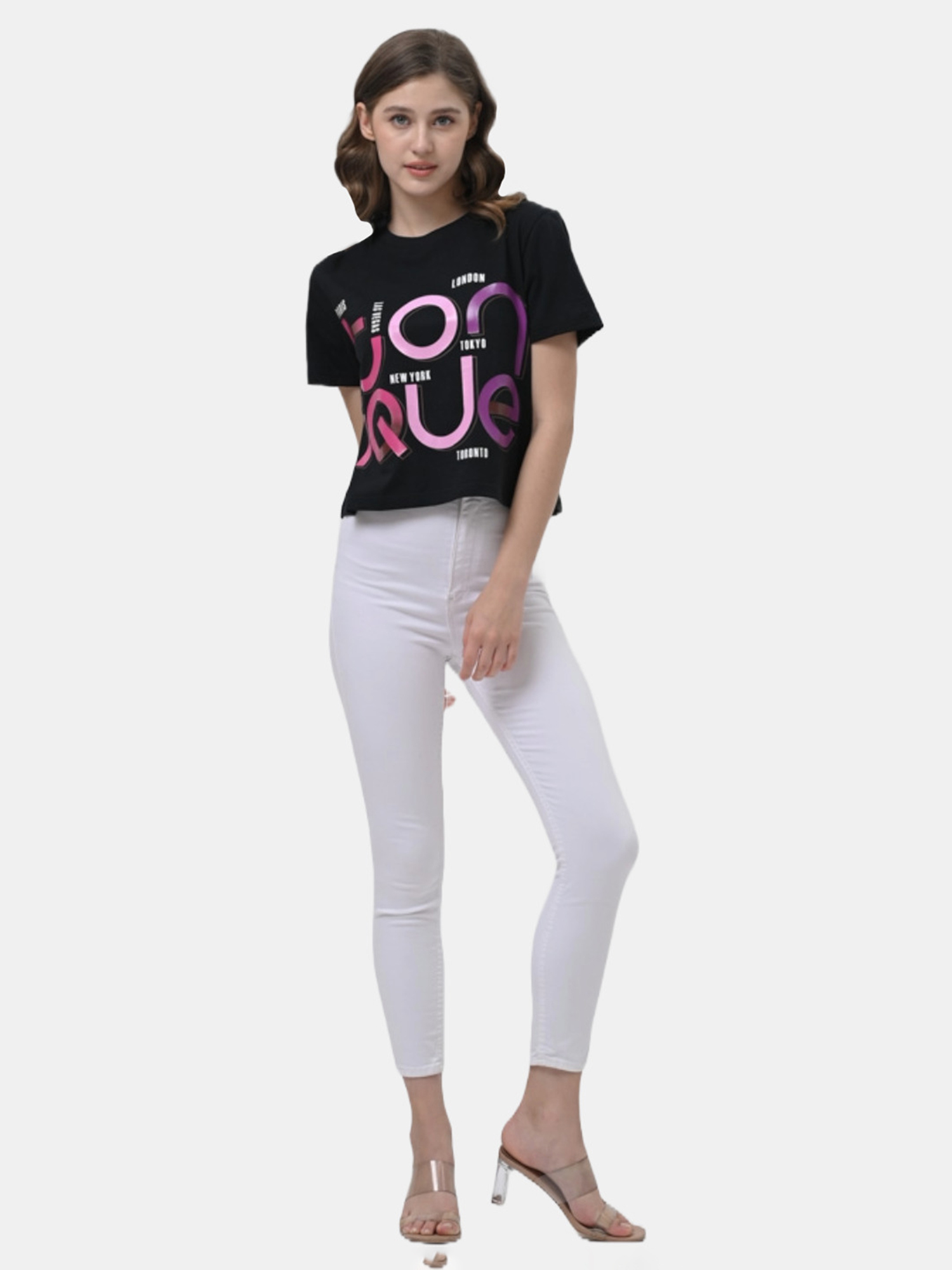 MIA - Women's Cotton Black Crop Tshirt view 3