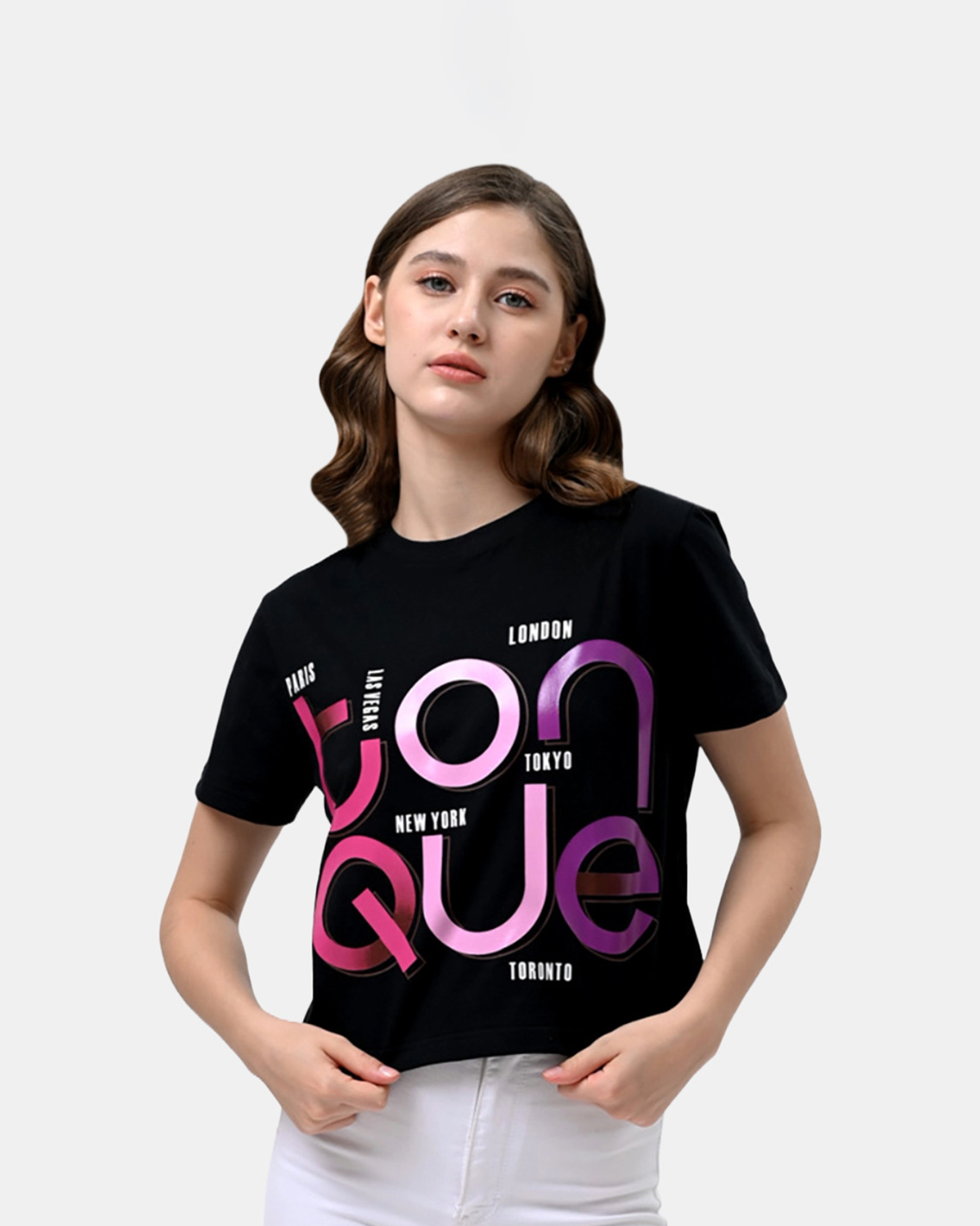 MIA - Women's Cotton Black Crop Tshirt view 6