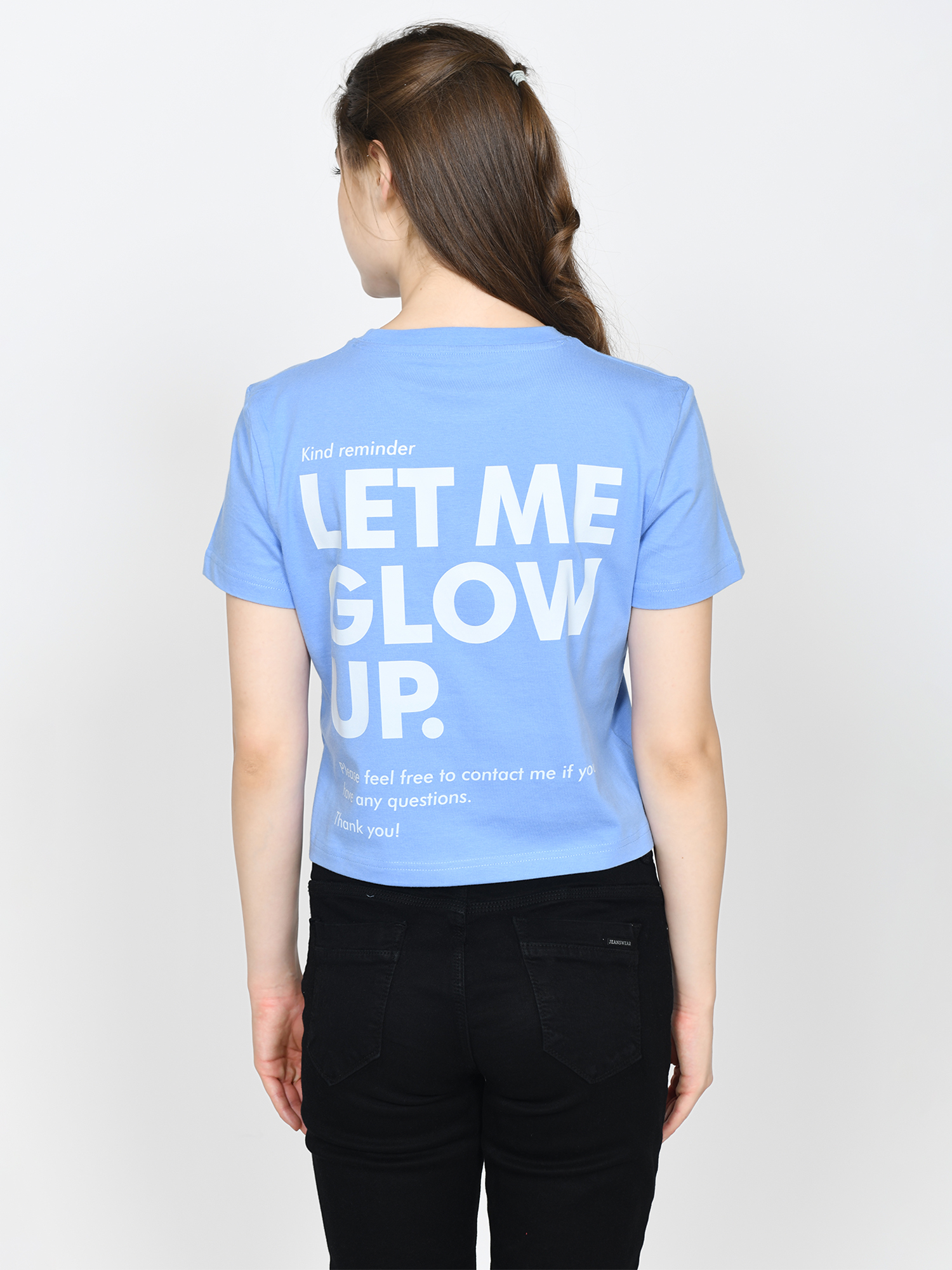 MILEY - Women's Cotton Blue Crop Tshirt view 4