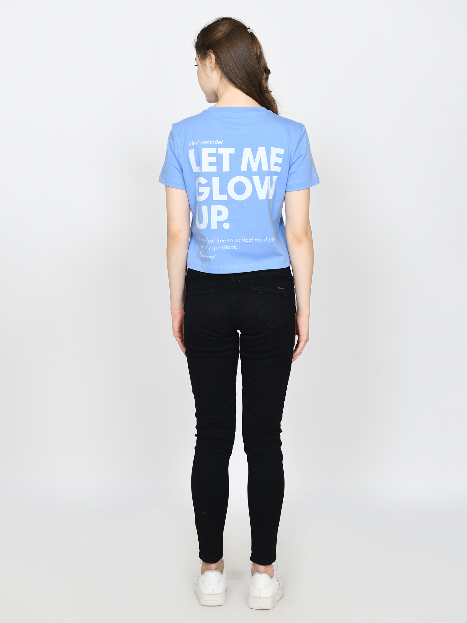 MILEY - Women's Cotton Blue Crop Tshirt view 2