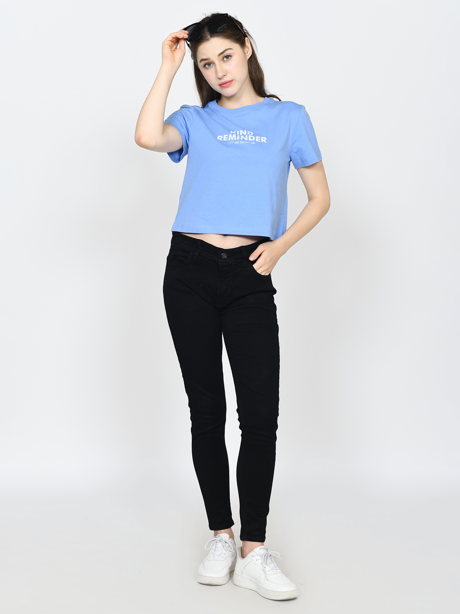 MILEY - Women's Cotton Blue Crop Tshirt