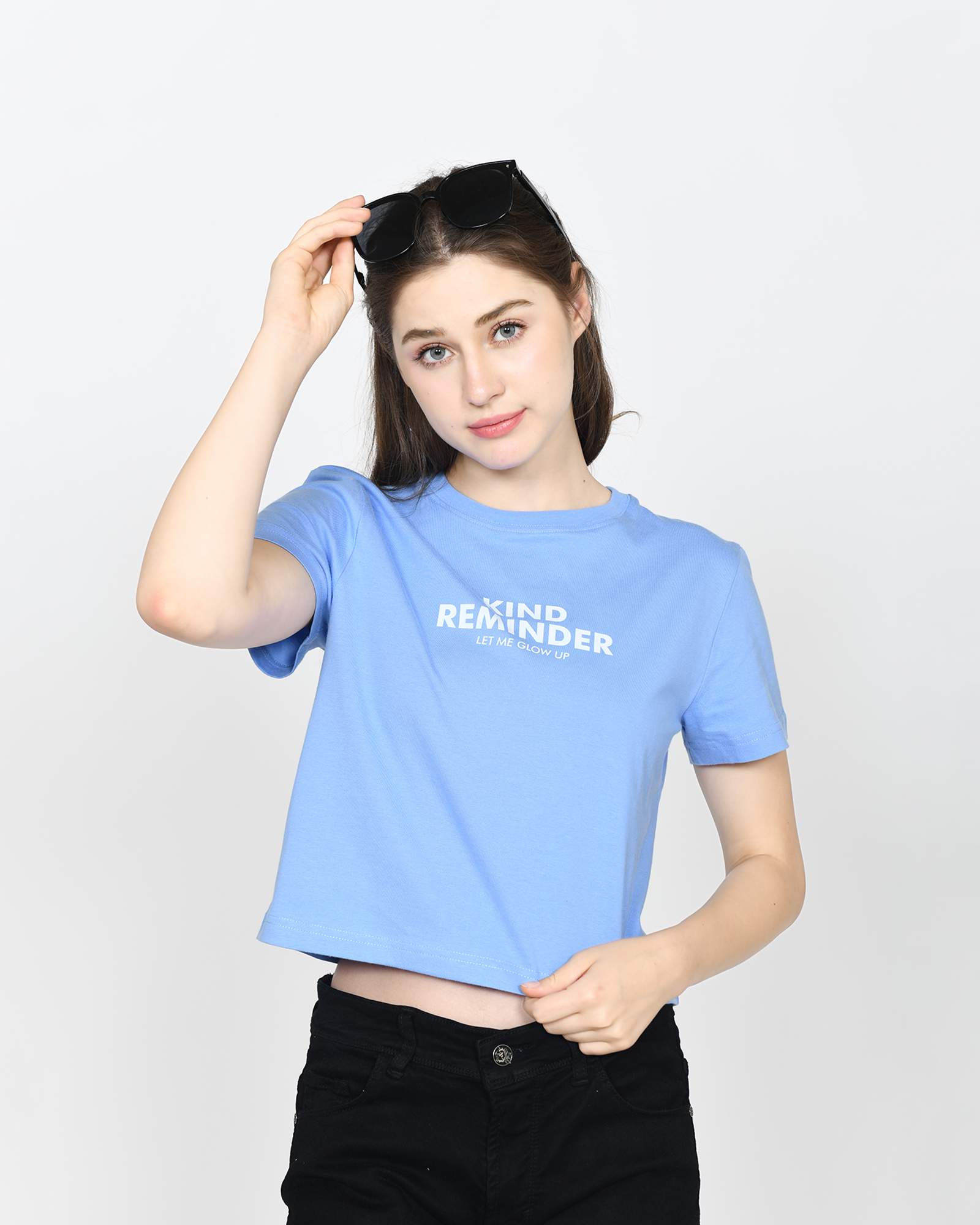 MILEY - Women's Cotton Blue Crop Tshirt view 5