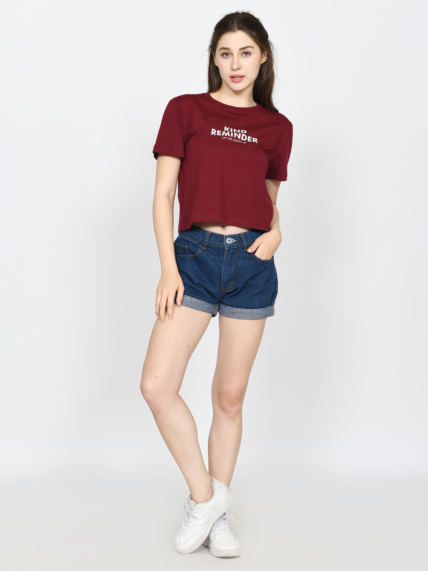 MILEY - Women's Cotton Maroon Crop Tshirt view 3