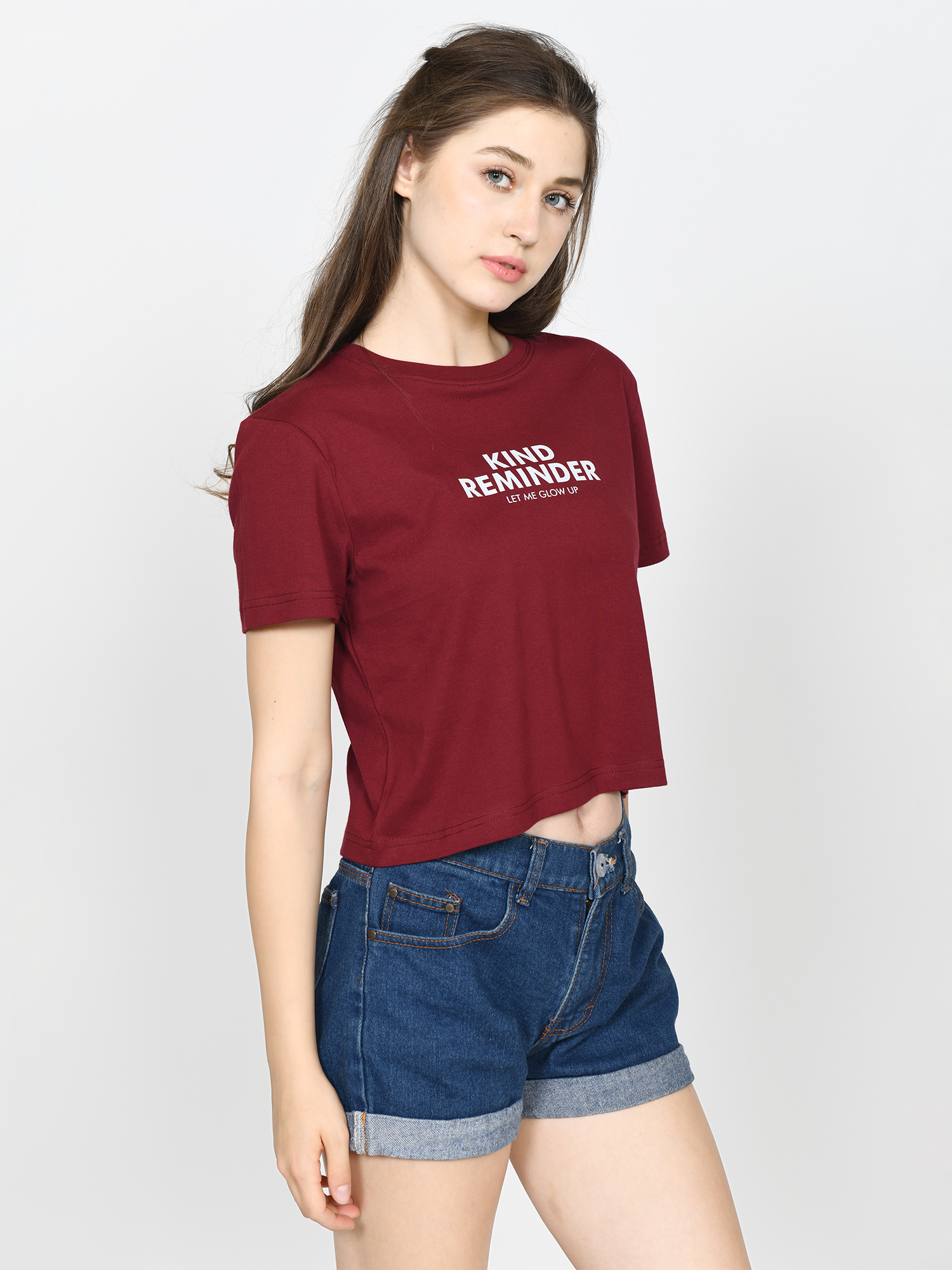 MILEY - Women's Cotton Maroon Crop Tshirt