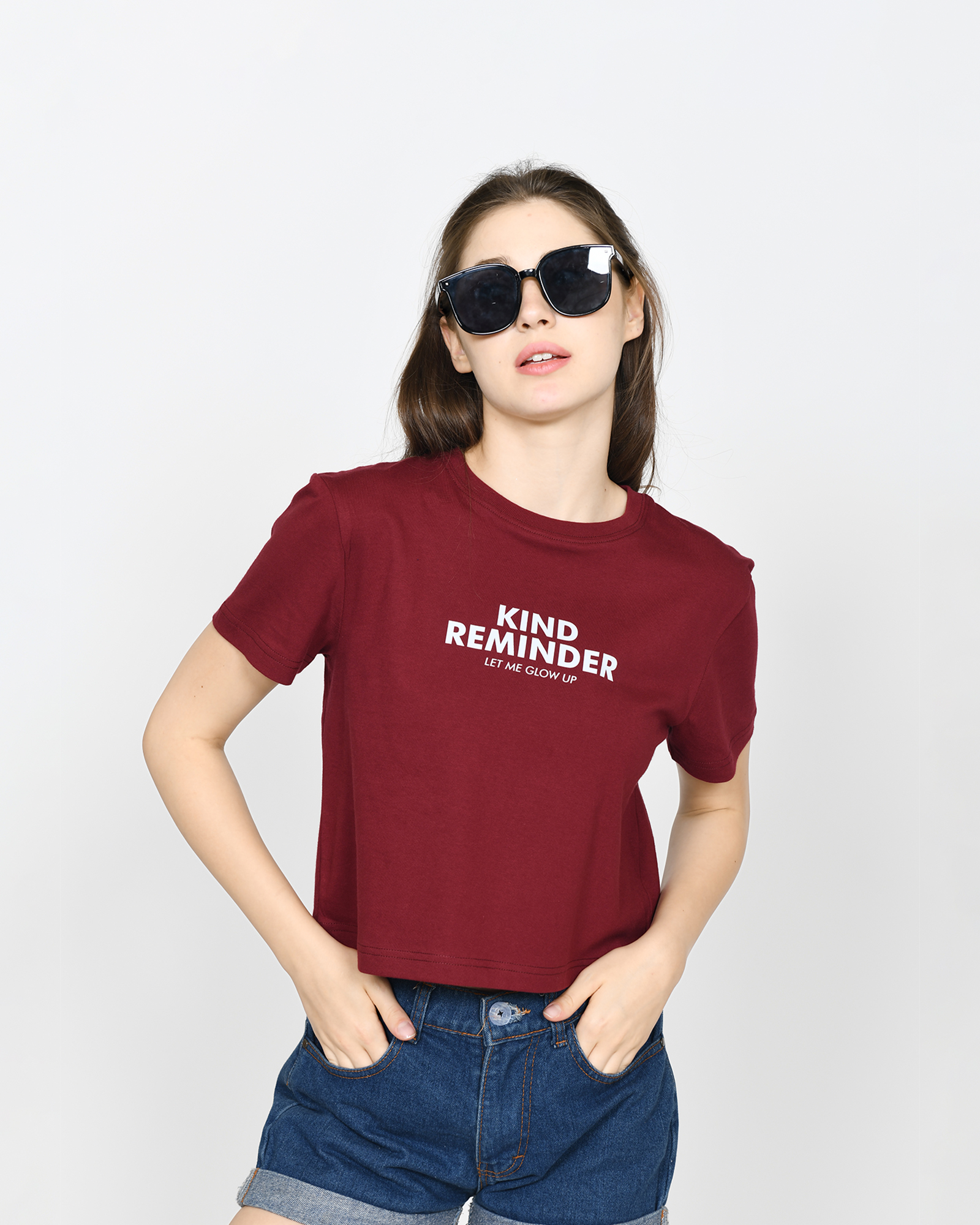 MILEY - Women's Cotton Maroon Crop Tshirt view 6