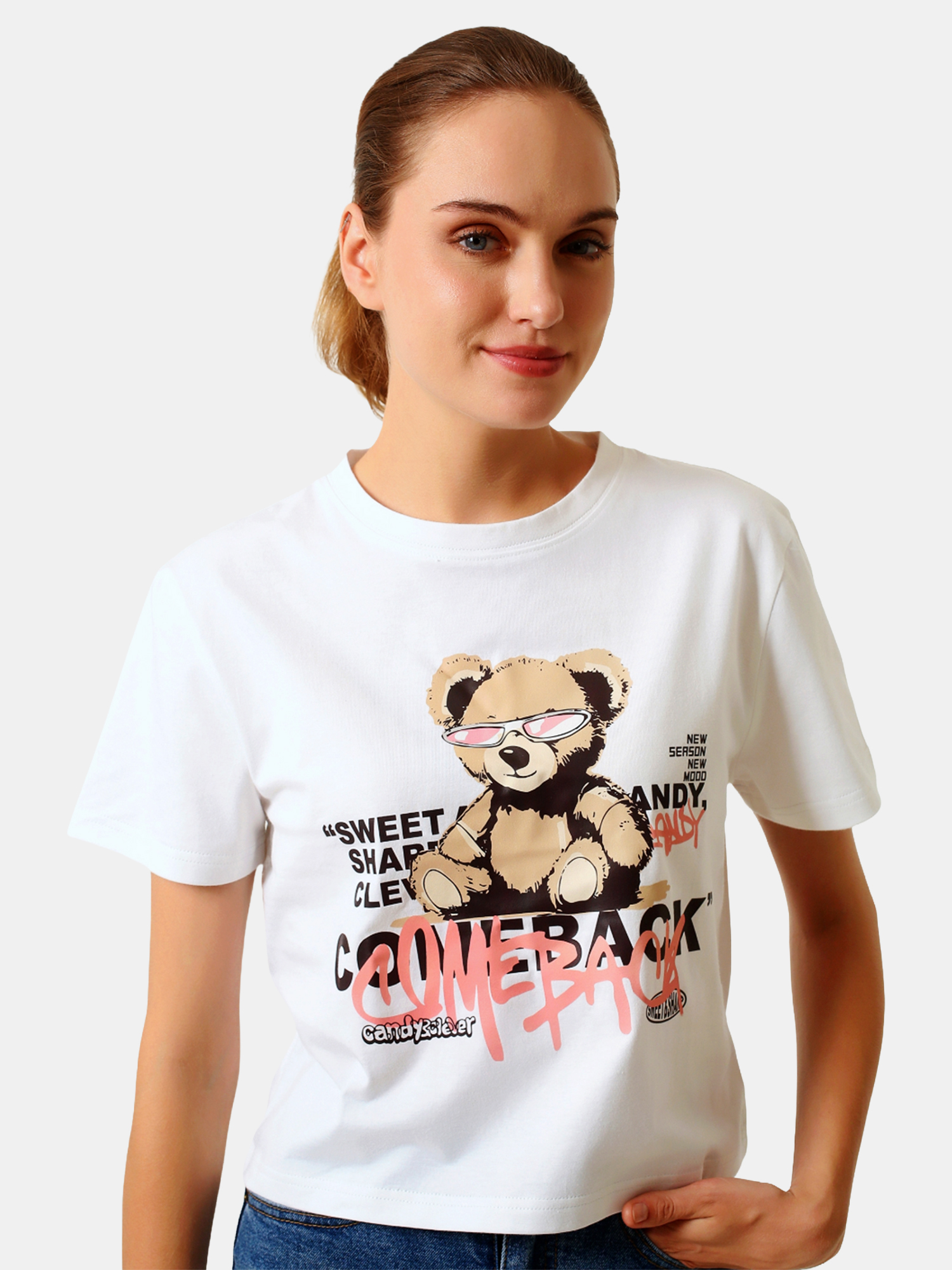 MOCCA - Women's Cotton White Crop Tshirt view 2