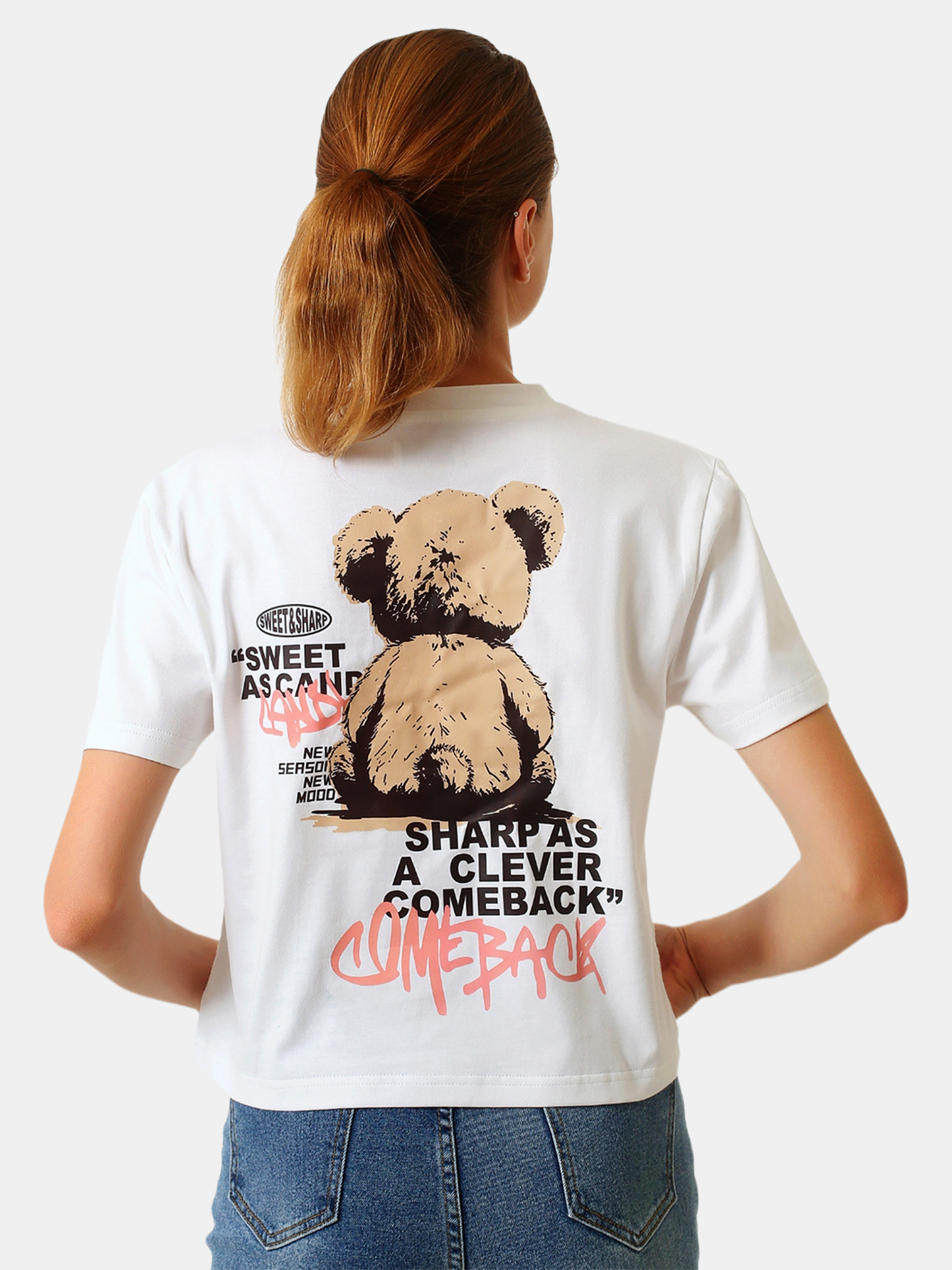 MOCCA - Women's Cotton White Crop Tshirt view 4