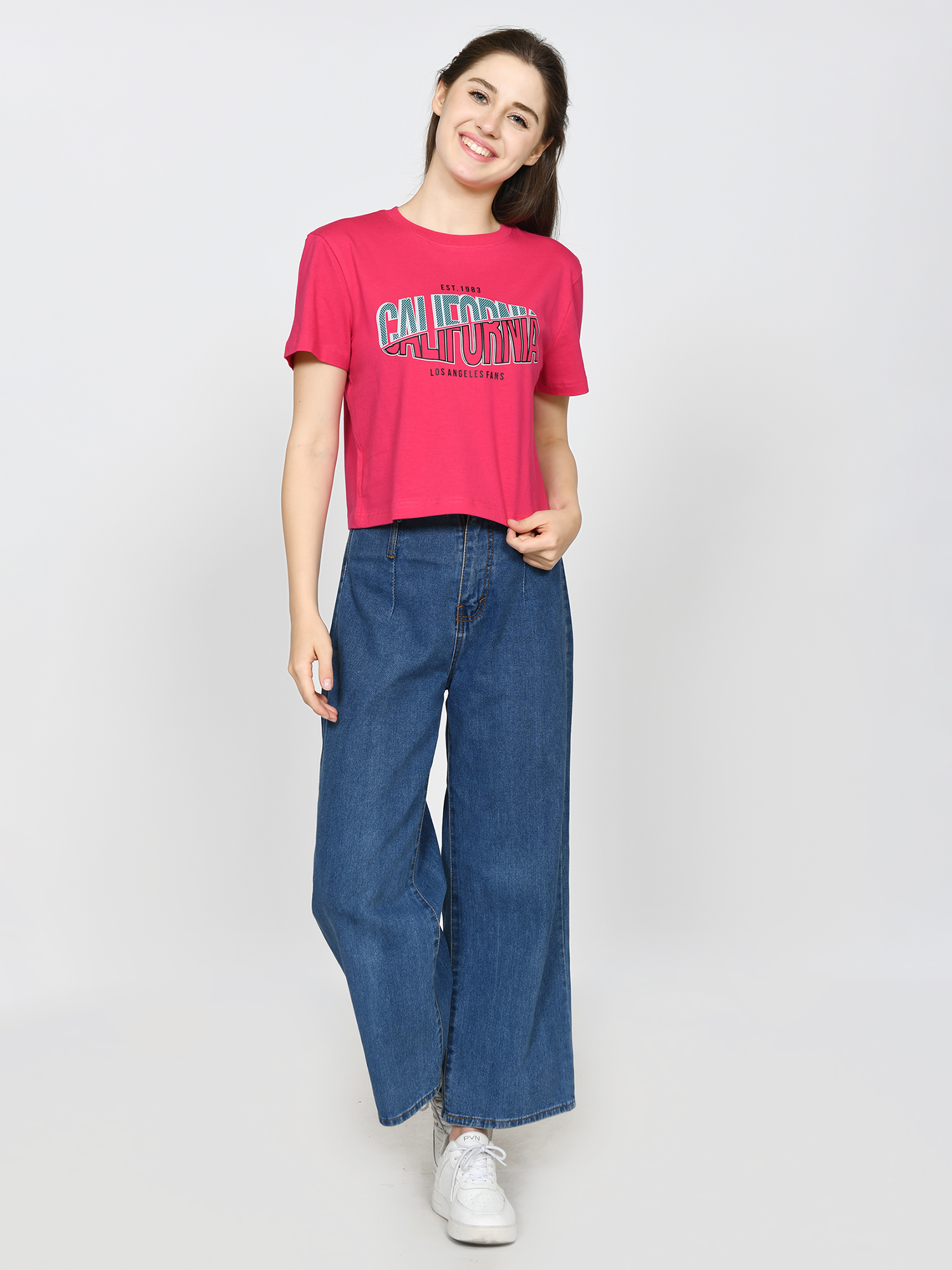 CALIFORNIA - Women's Cotton Pink Crop Tshirt view 2