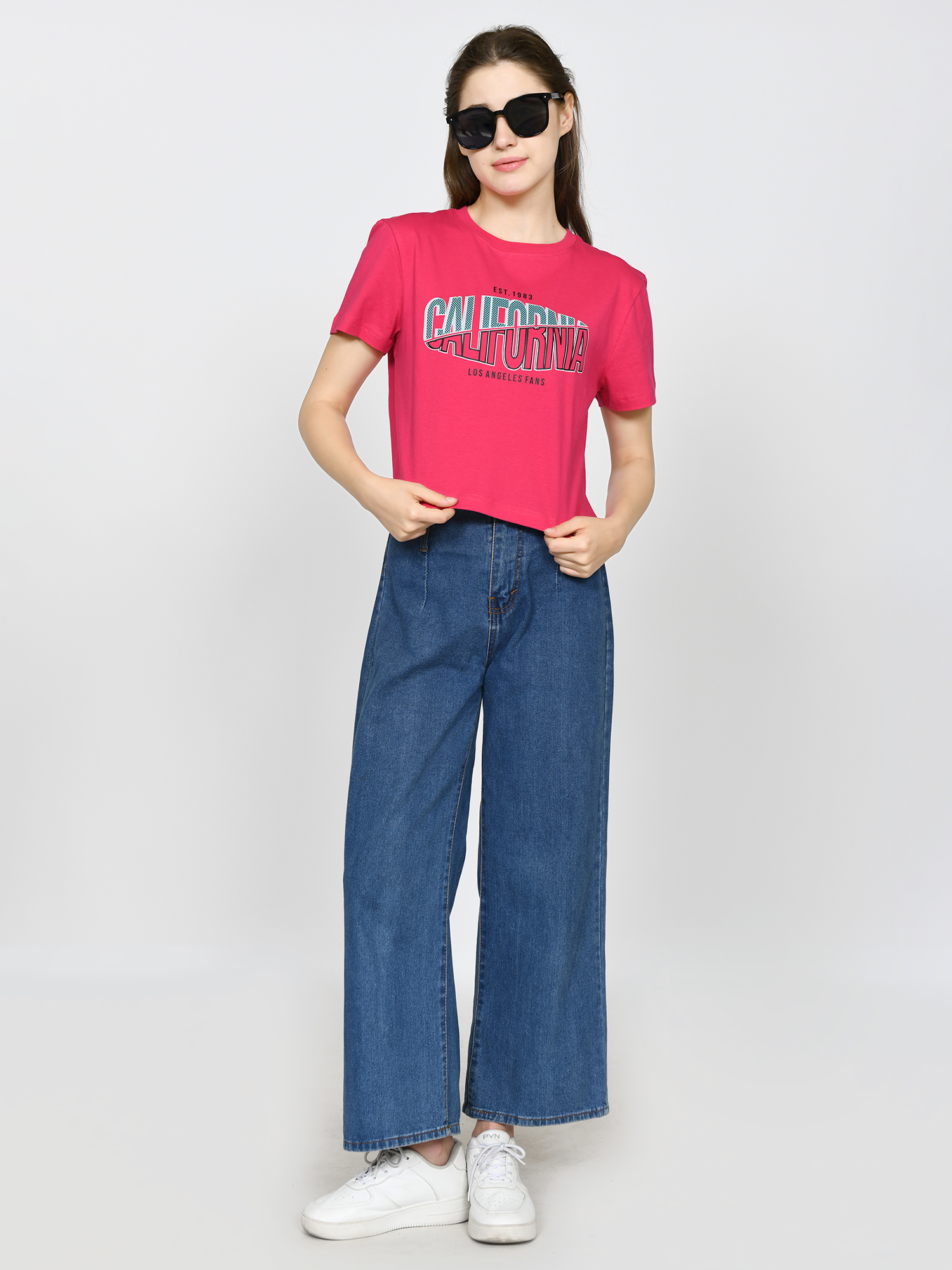 CALIFORNIA - Women's Cotton Pink Crop Tshirt