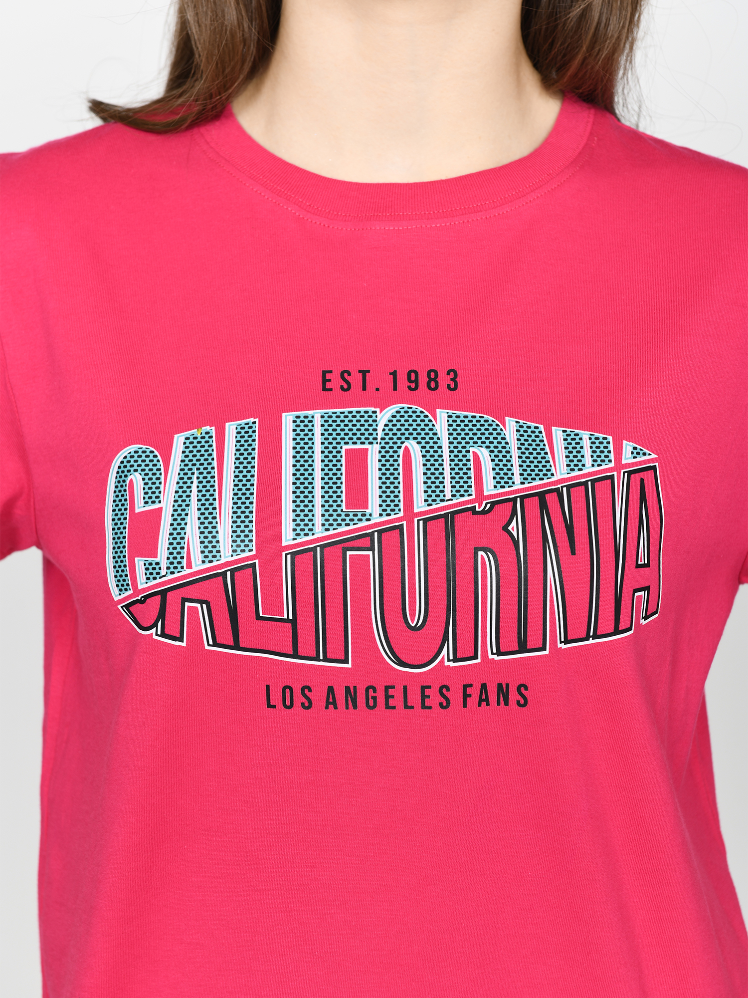 CALIFORNIA - Women's Cotton Pink Crop Tshirt view 5